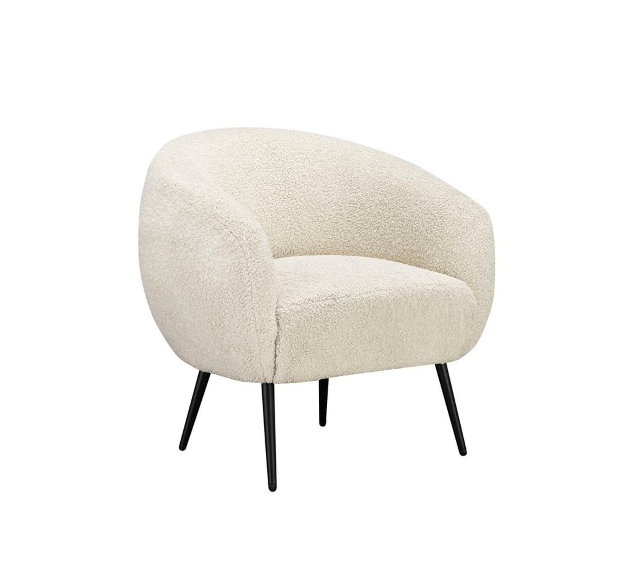 Cream Fabric Round Boucle Living Room Accent Chair with Black Iron Legs