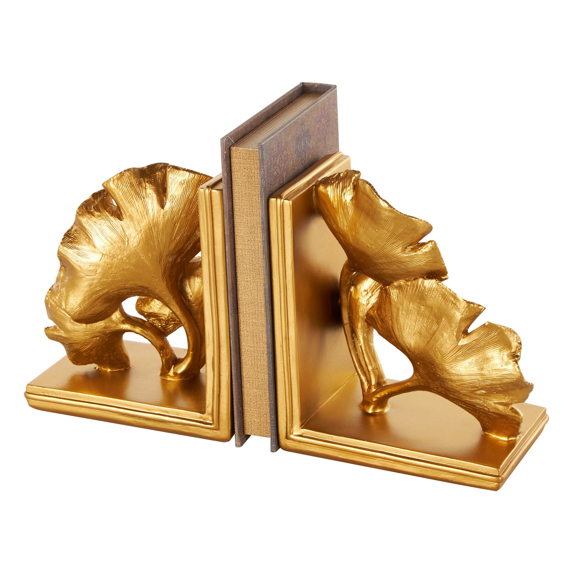 Set of 2 Tree Gold Polystone Ginkgo Decorative Bookends