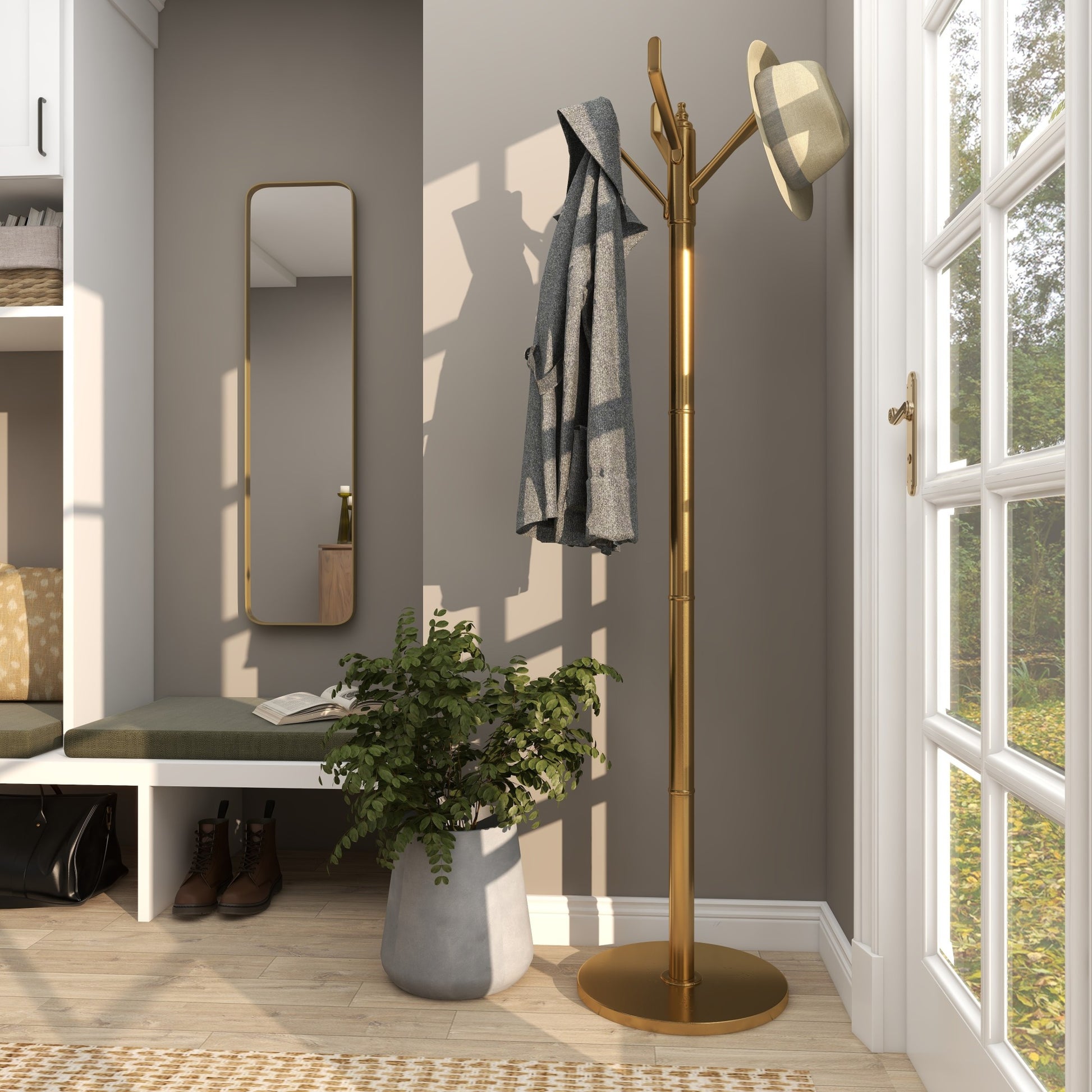 Aluminum Metal Sleek 4 Hook Freestanding Coat Rack