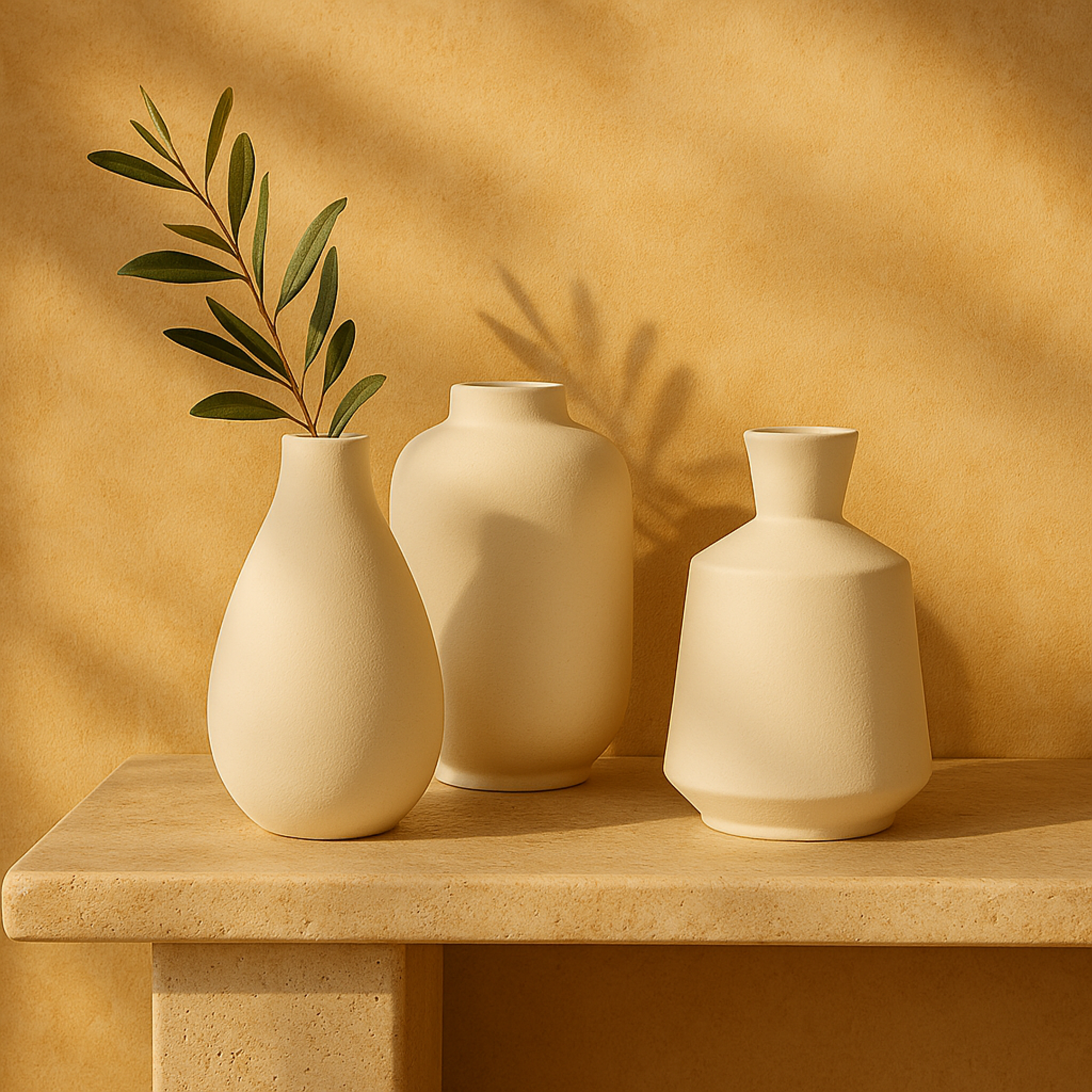 Set of 3 Ceramic Marble Inspired Decorative Vase with Varying Shapes Set of 3 4"W, 8"H