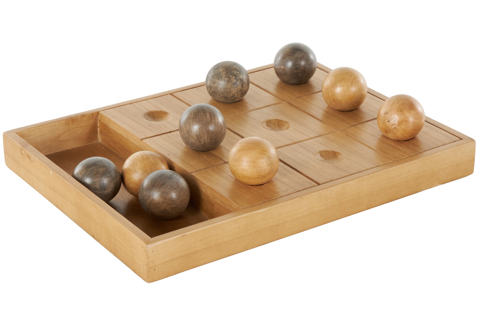 Tic Tac Toe Brown Wood Home Decor Game Set with 9 Balls