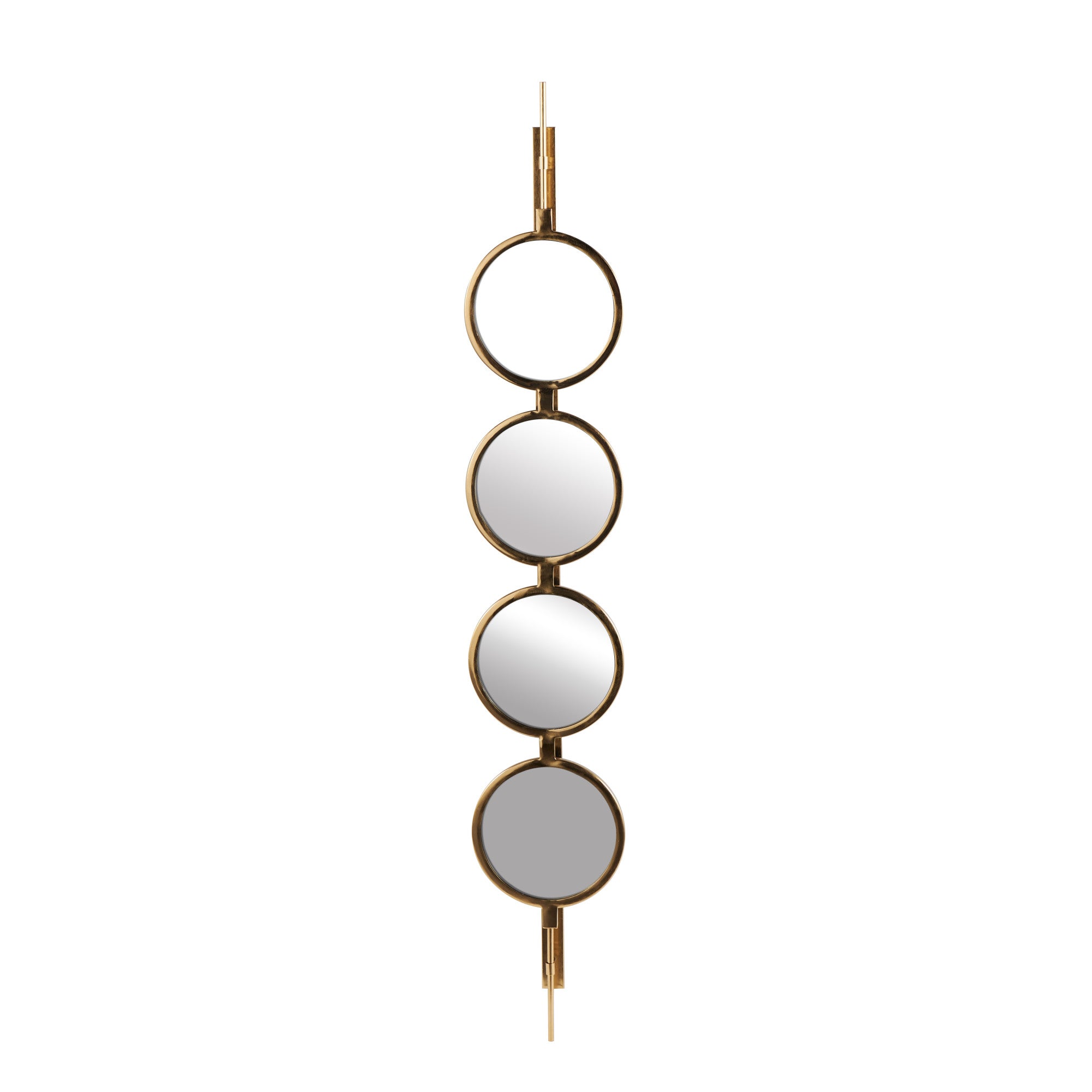 Chain Gold Metal Slim Stacked 4 Layer Room Wall Mirror with Round Pattern