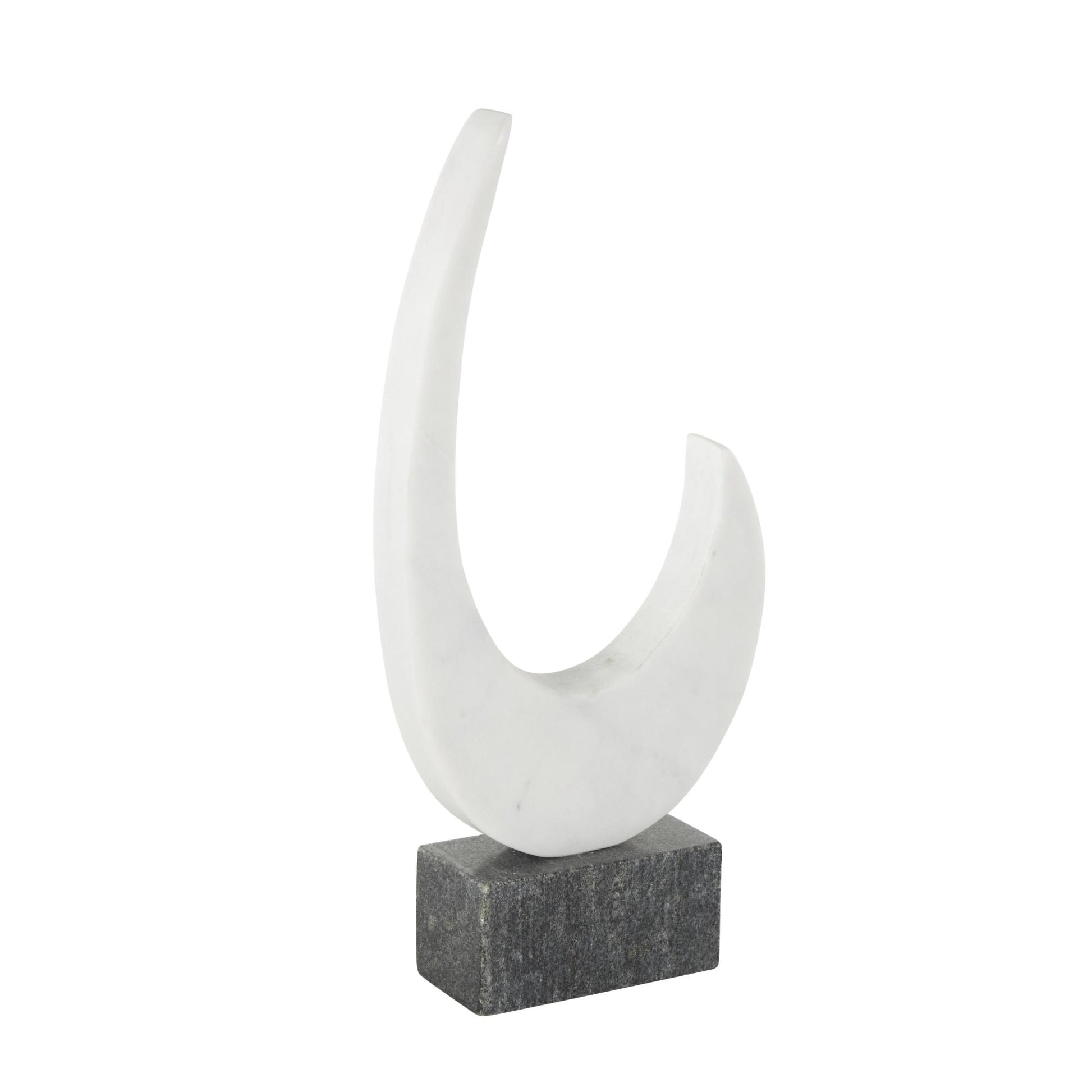 Abstract White Marble Curved Decorative Sculpture with Black Block Base
