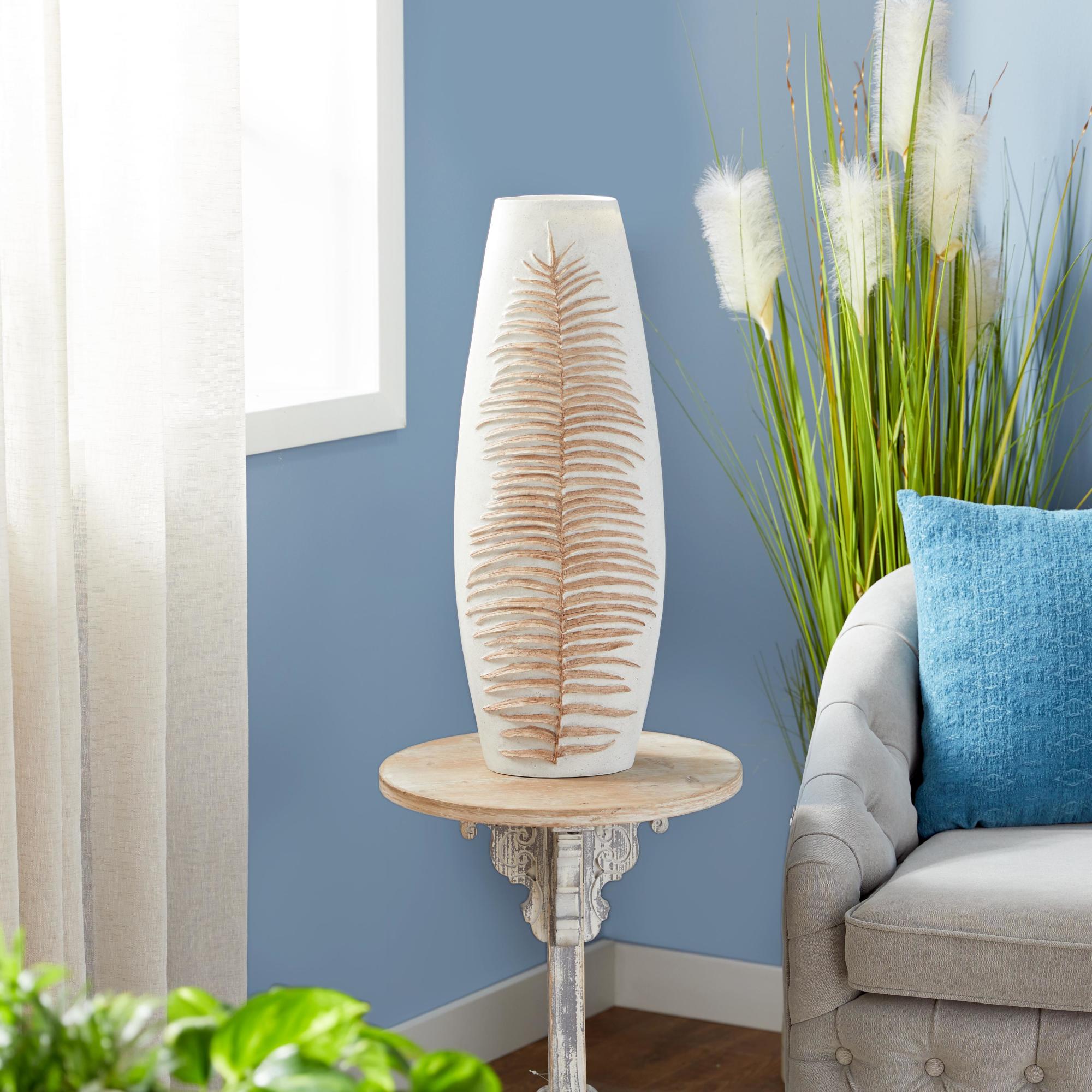Leaf White Polystone Decorative Vase