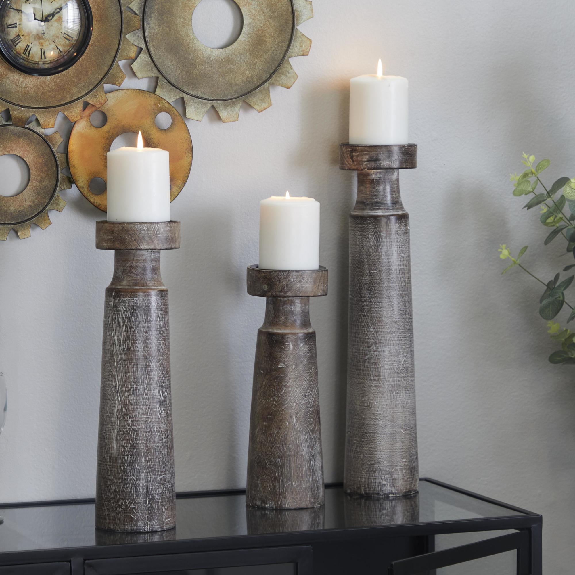 Set of 3 Floral Mango Wood Handmade Vine Decorative Candle Holder with Whitewashed Cream Backing
