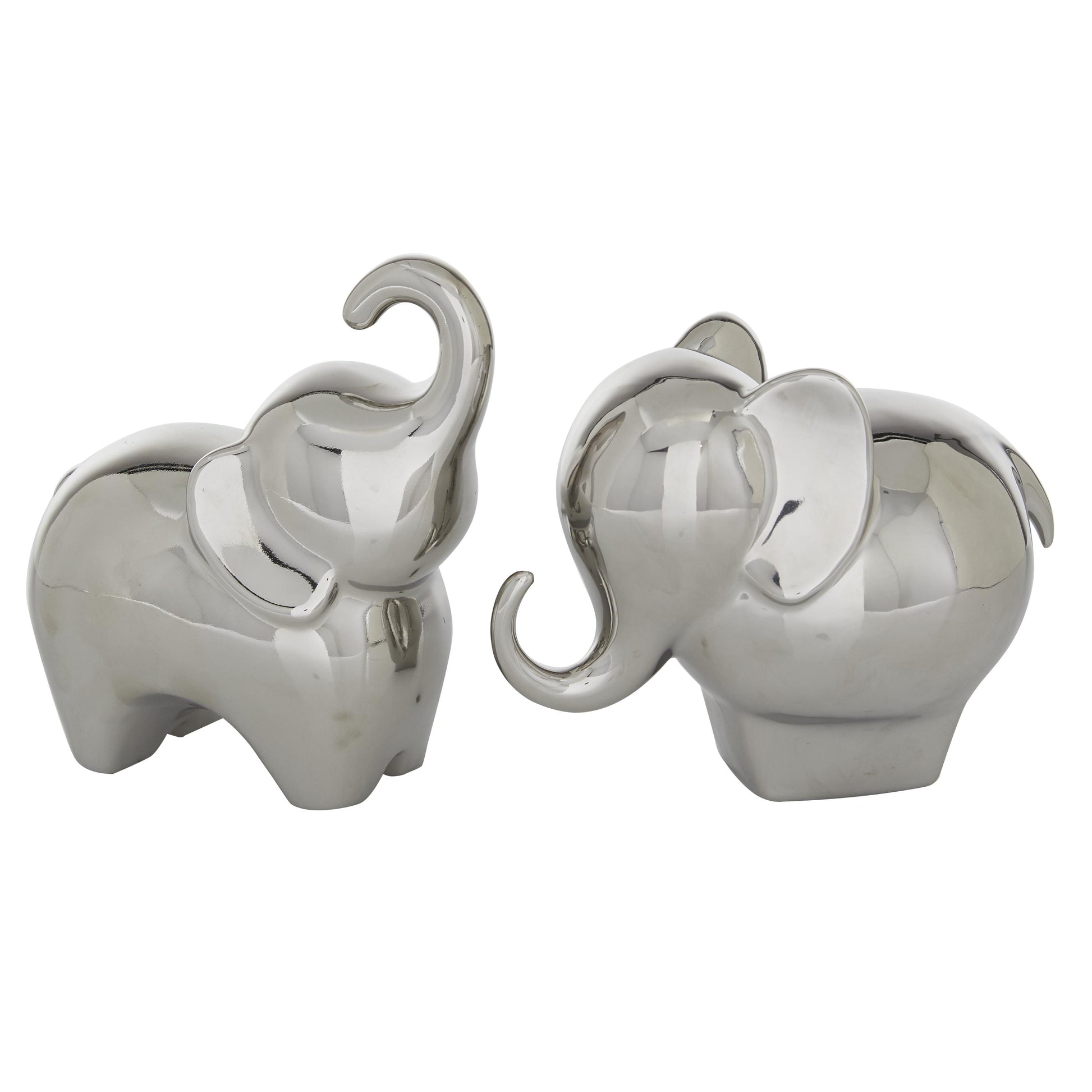 Set of 2 Elephant Porcelain Ceramic Decorative Sculpture