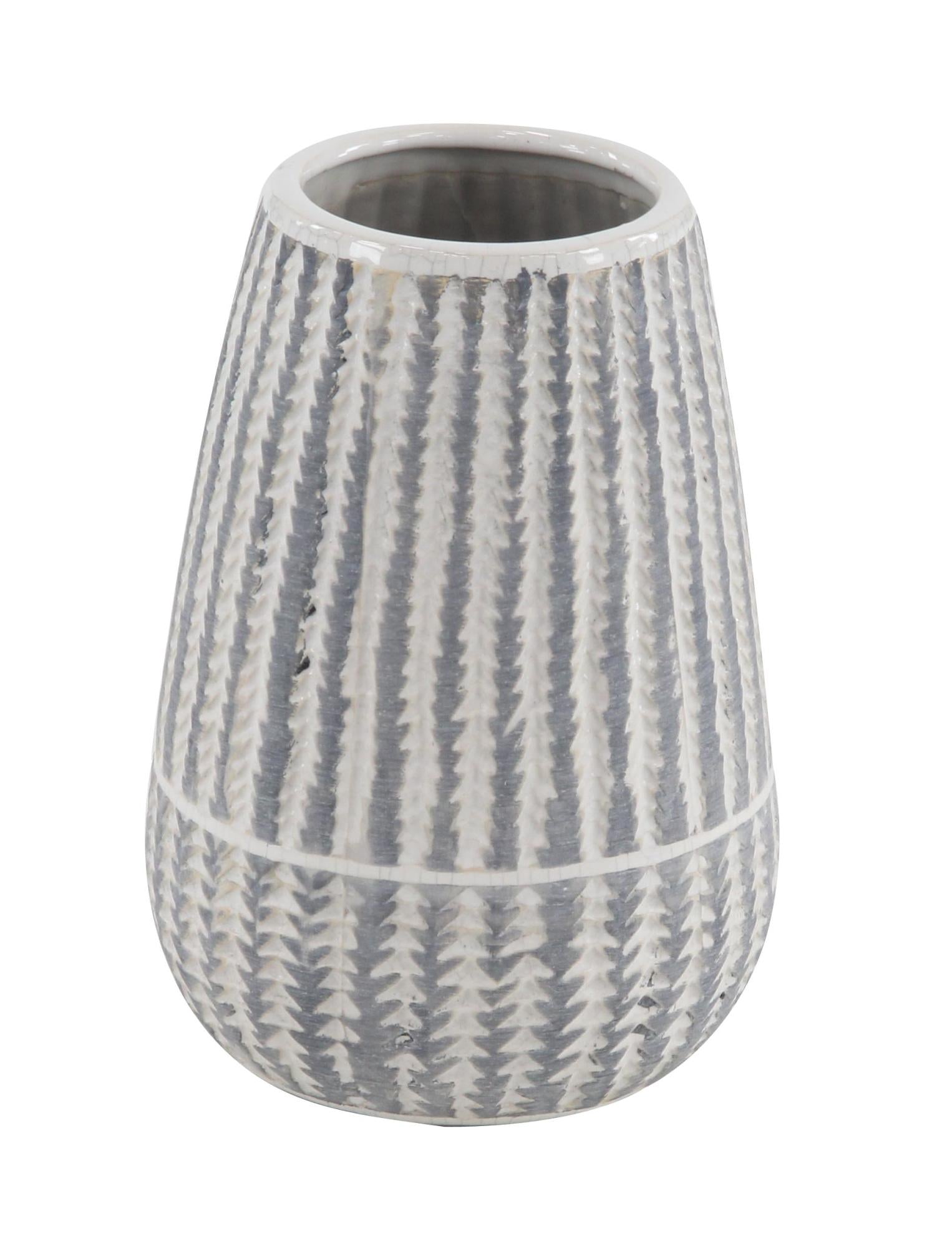 White Ceramic Decorative Vase with Stripes