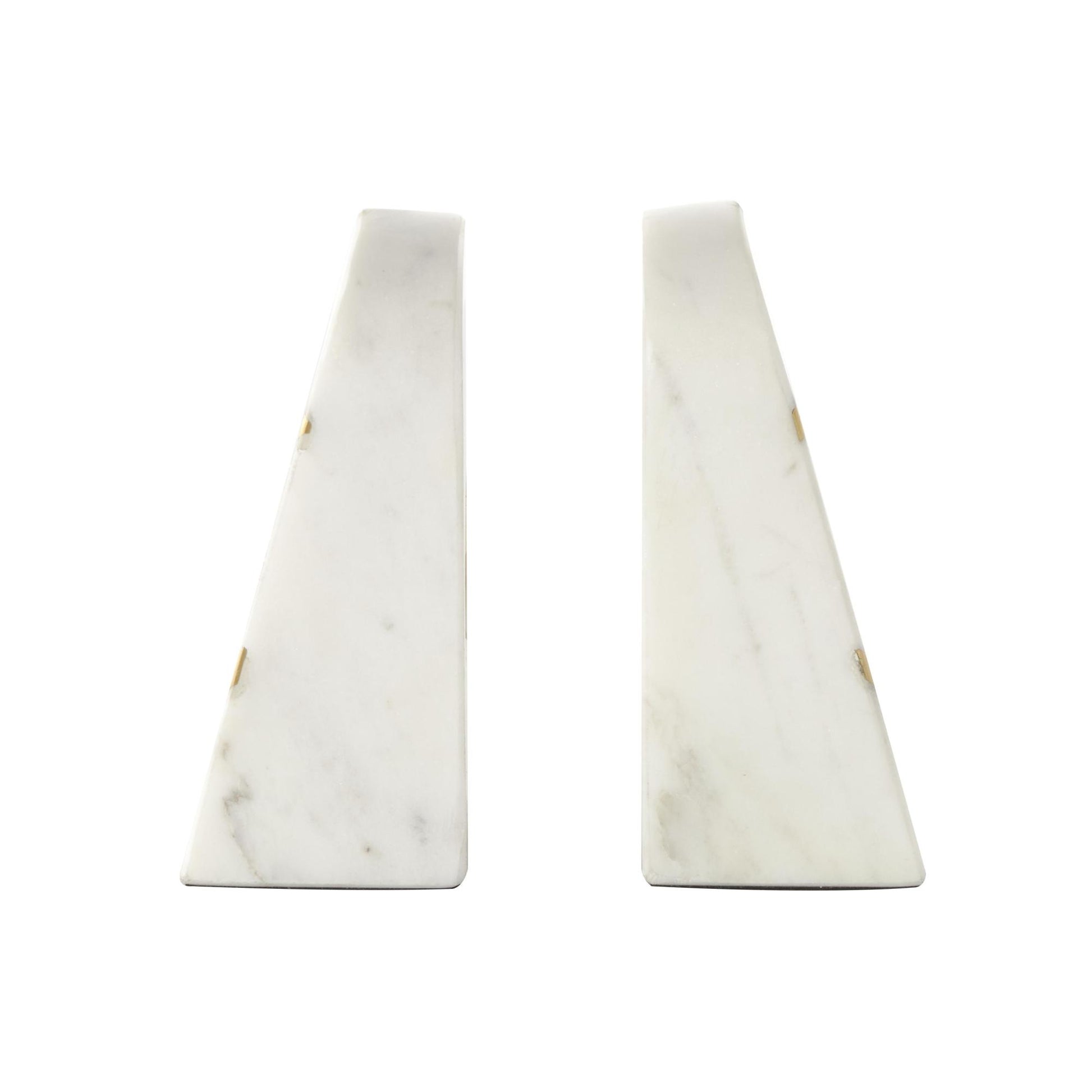 Set of 2 Geometric Marble Curved Pyramid Decorative Bookends with Diagonal Gold Stripes