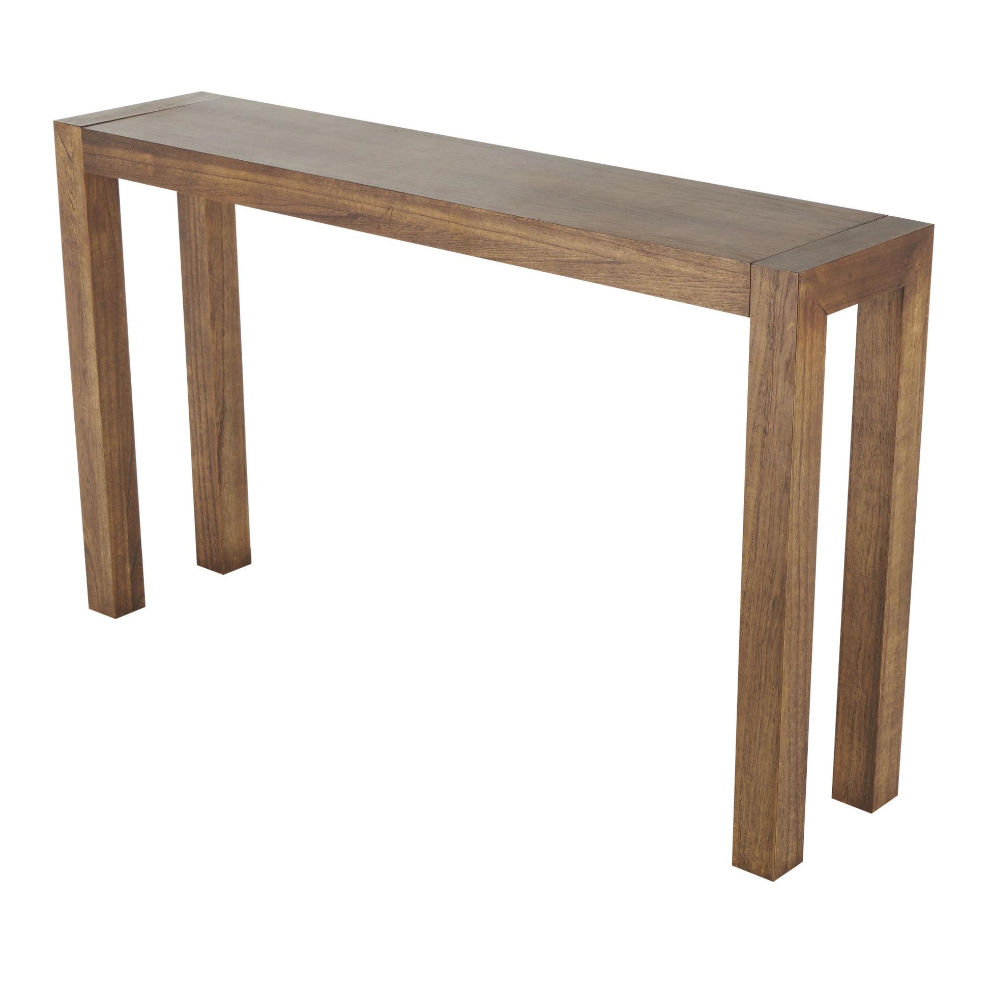 Set of 2 Brown Wood Rectangular Living Room Console Table with Bench