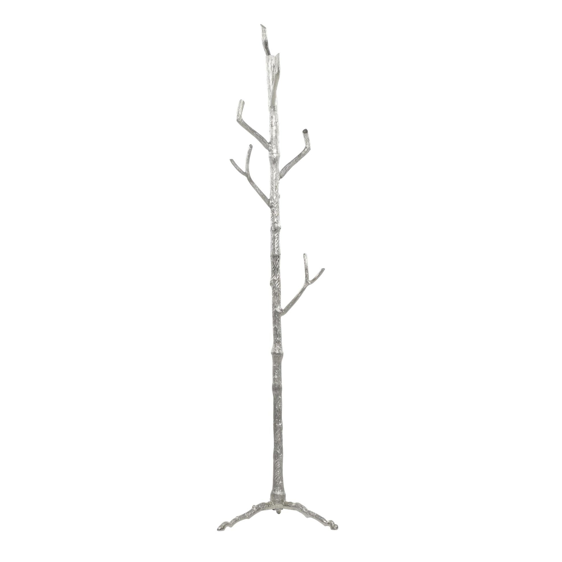 Tree Silver Aluminum Metal Branch 6 Hook Freestanding Coat Rack