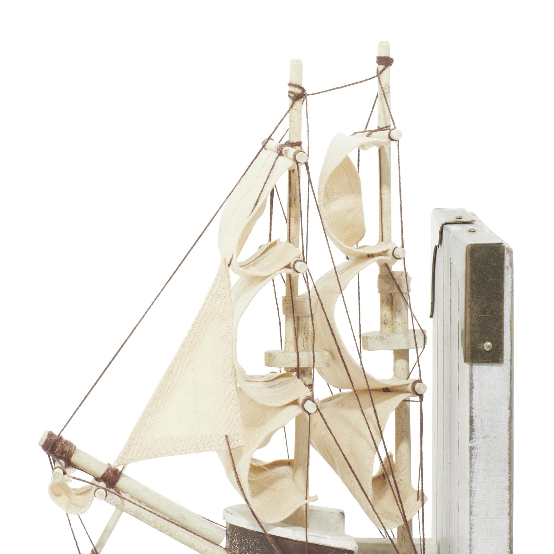 Set of 2 Sail Boat White Wood Decorative Bookends with Real Boat Rigging and Gold Corners