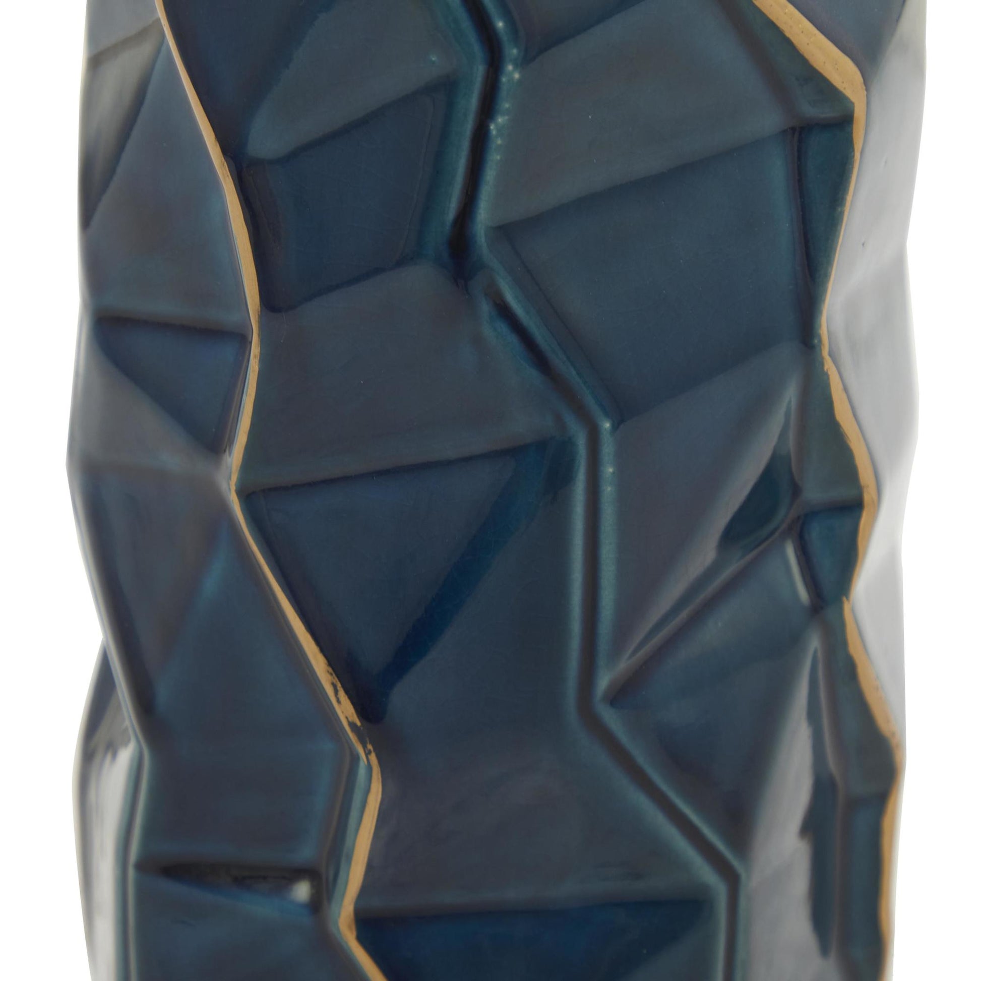 Teal Ceramic Geometric Floor Decorative Vase with Gold Accents