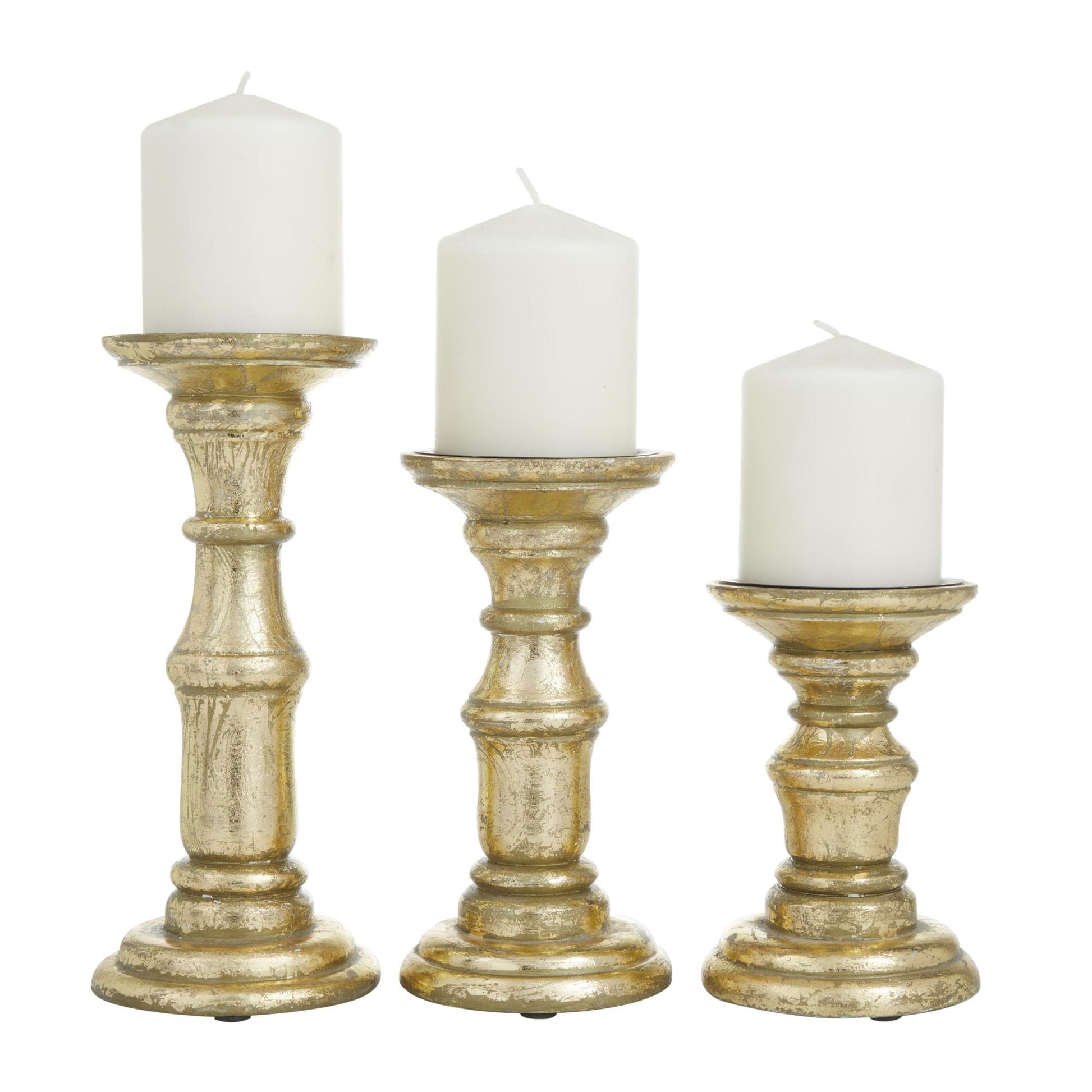 Set of 3 Mango Wood Turned Style Pillar Decorative Candle Holder