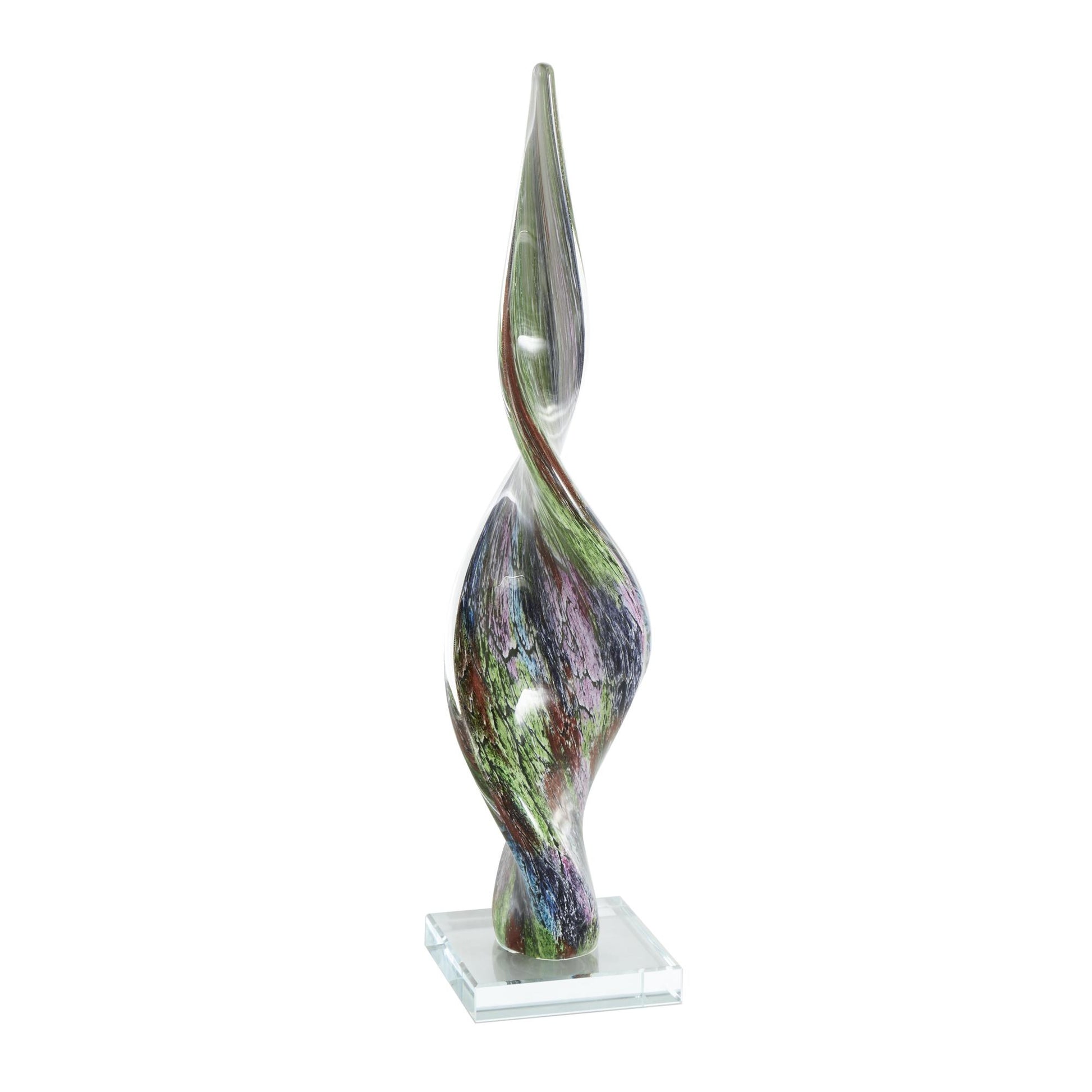 Abstract Multi Colored Glass Swirl Decorative Sculpture with Clear Base
