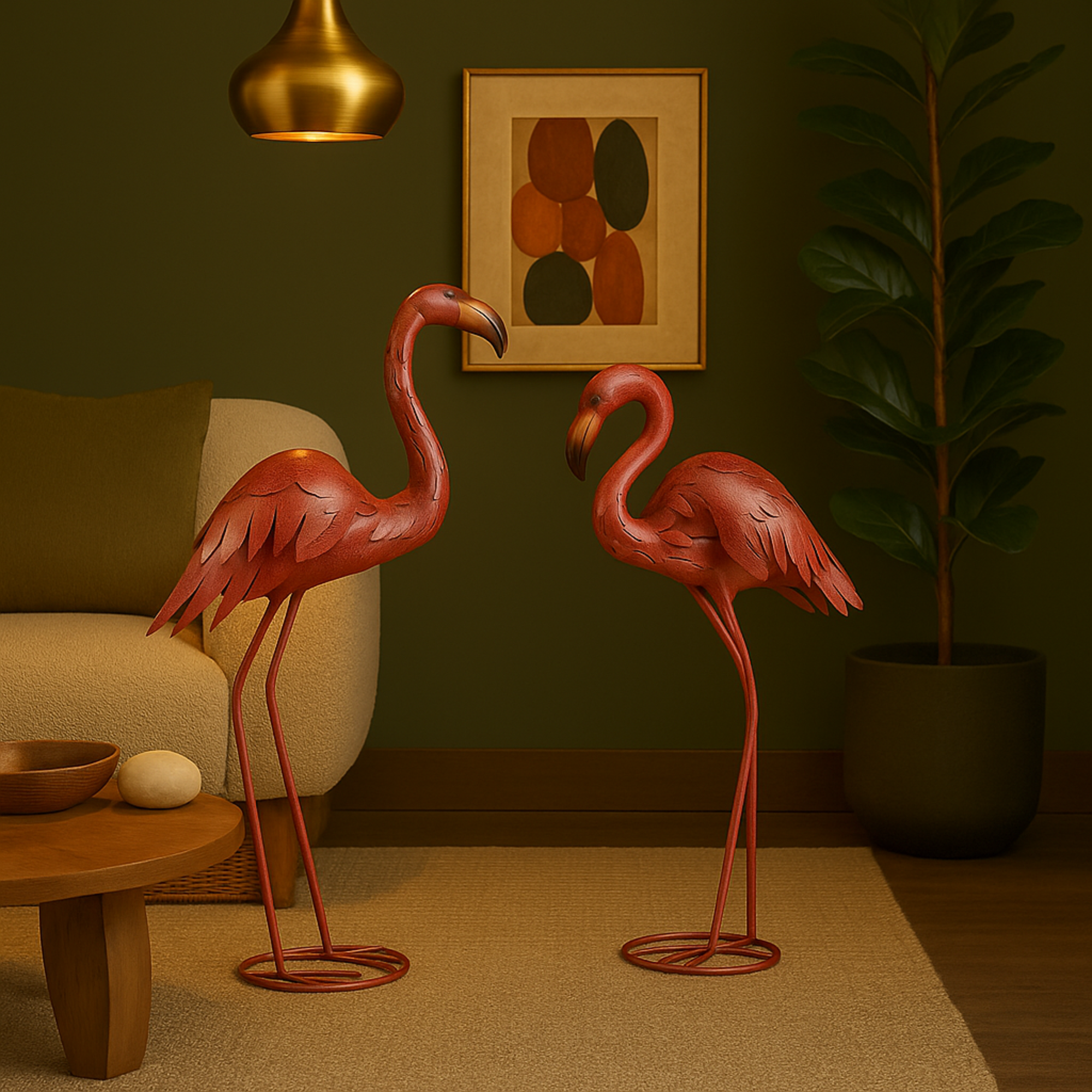 Set of 2 Flamingo Pink Metal Tall Textured Ombre Decorative Garden Sculpture