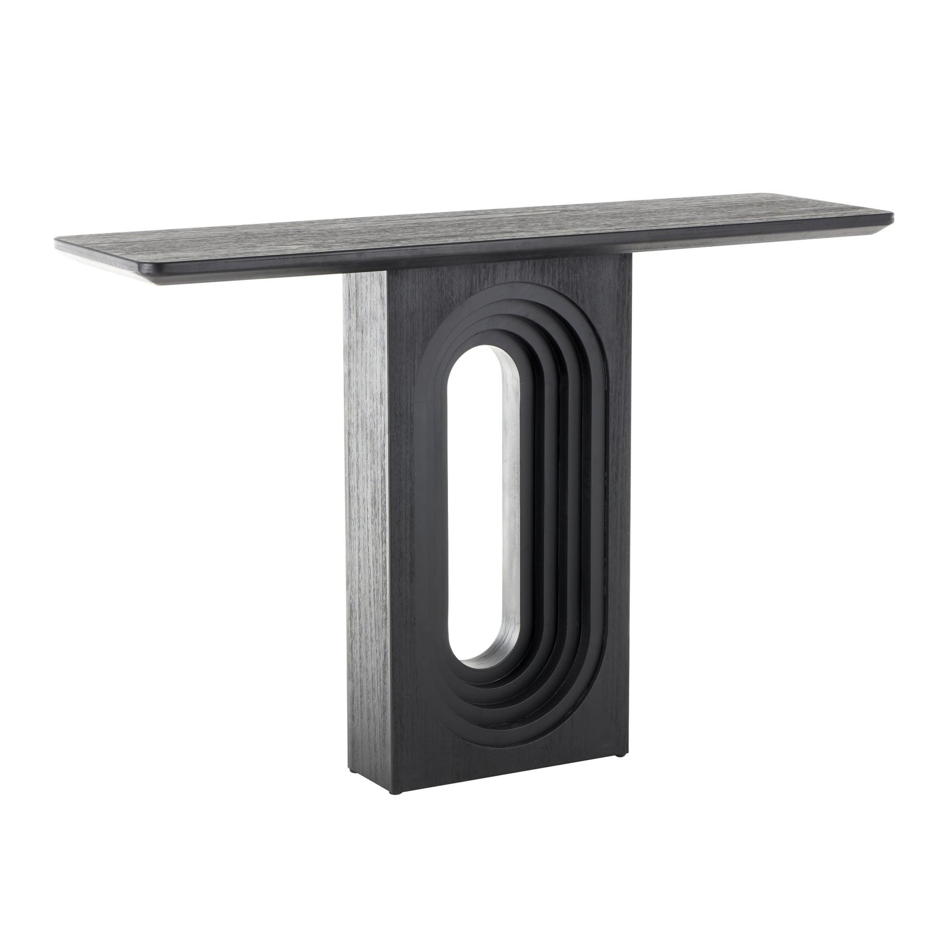 Black Wooden Rectangular Living Room Console Table with Oval Carved Pedestal Base