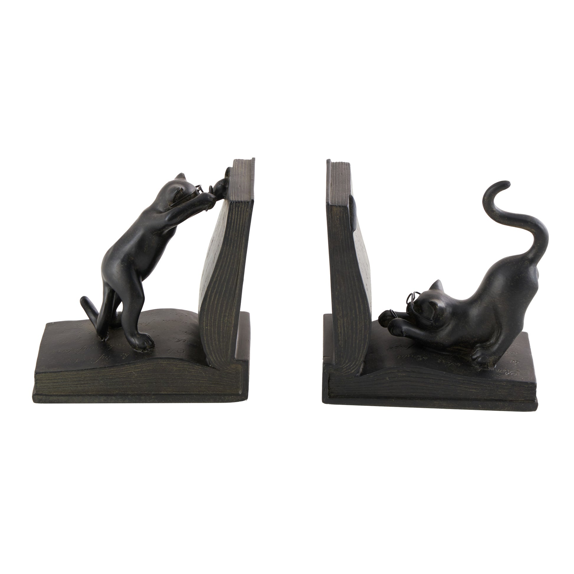 Set of 2 Cat Black Polystone Reading Decorative Bookends