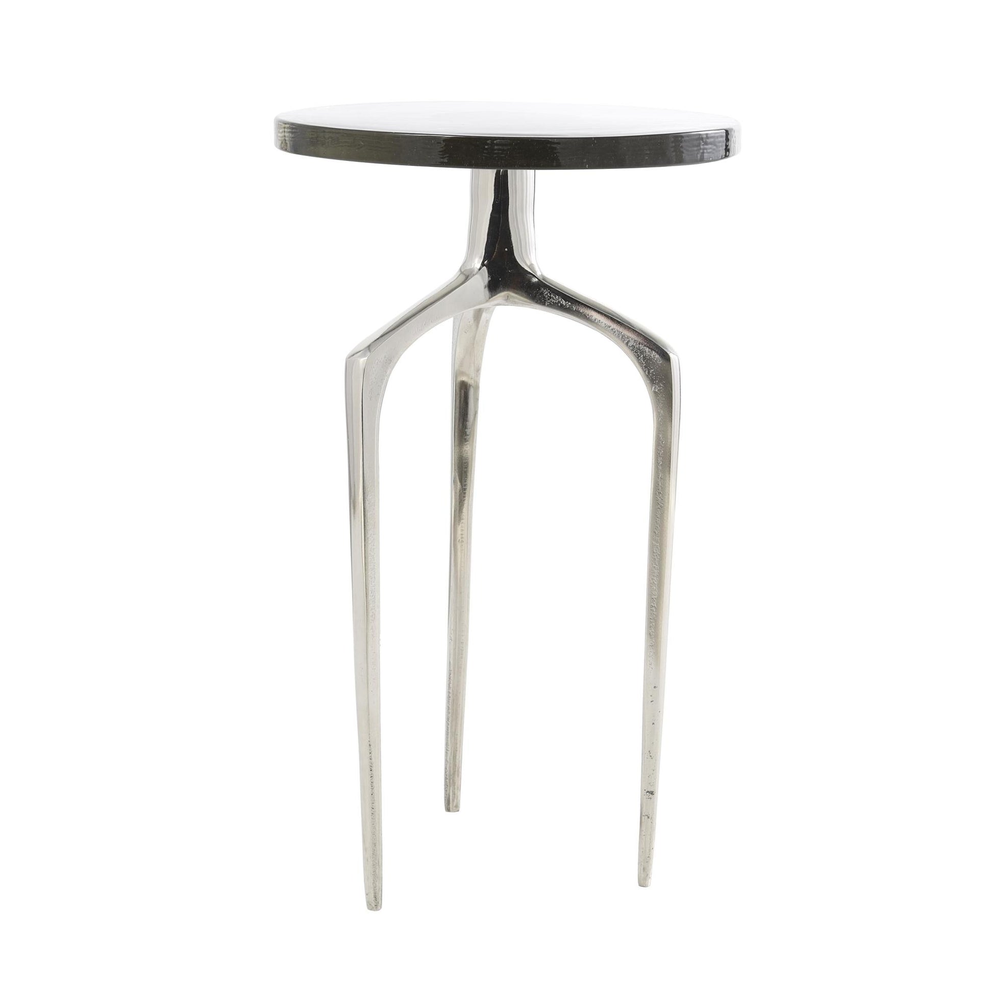 Aluminum Metal Small Tripod Side End Accent Table with Textured Glass Tabletop