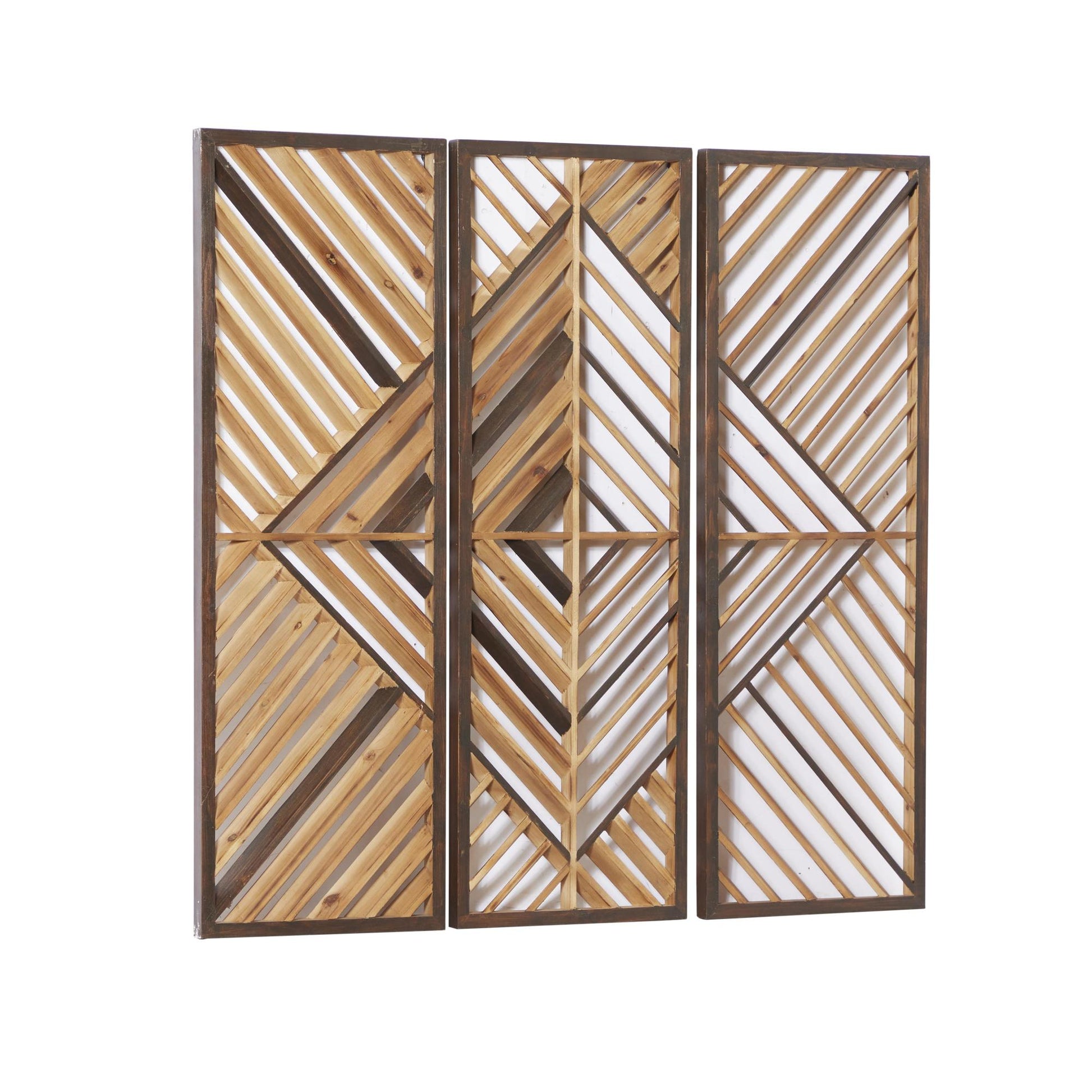 Set of 3 Geometric Brown Wood Slatted Wood Design Home Wall Decor