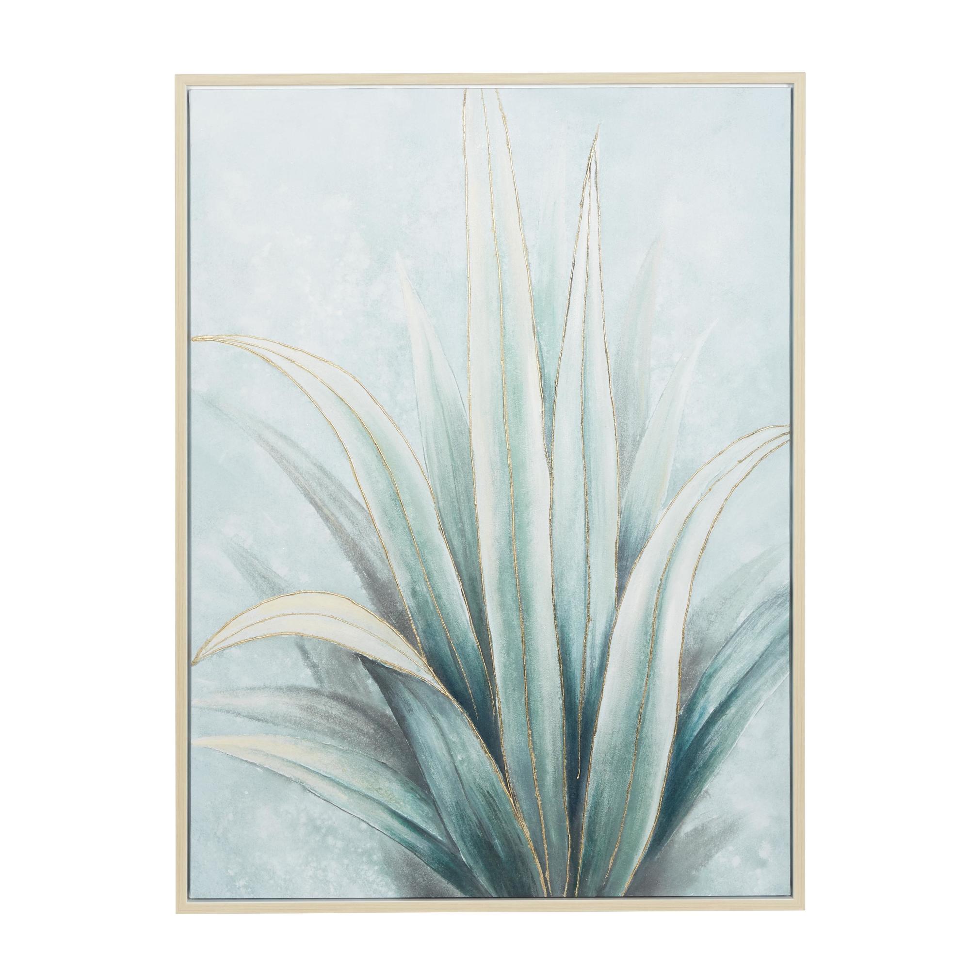 Leaf Green Canvas Agave Living Room Framed Wall Art with Beige Frame