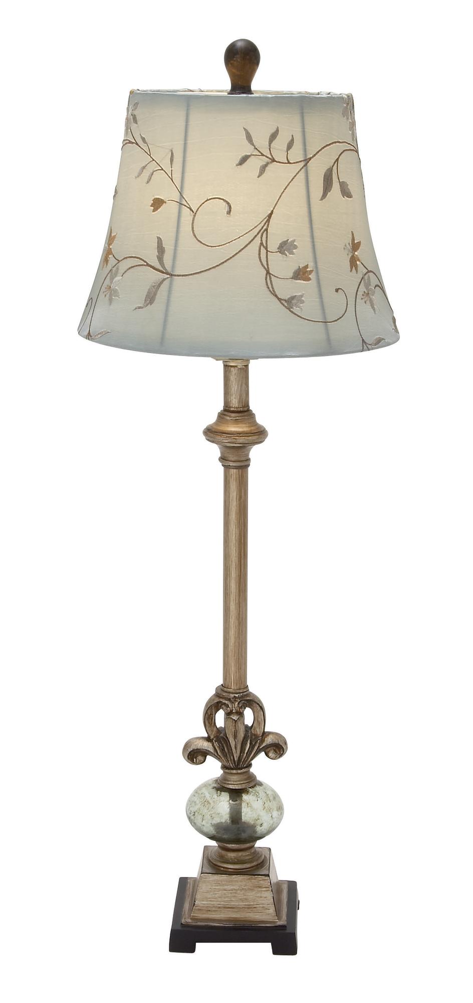 Floral Brass Polystone Antique Style Room Buffet Lamp with Tapered Shade