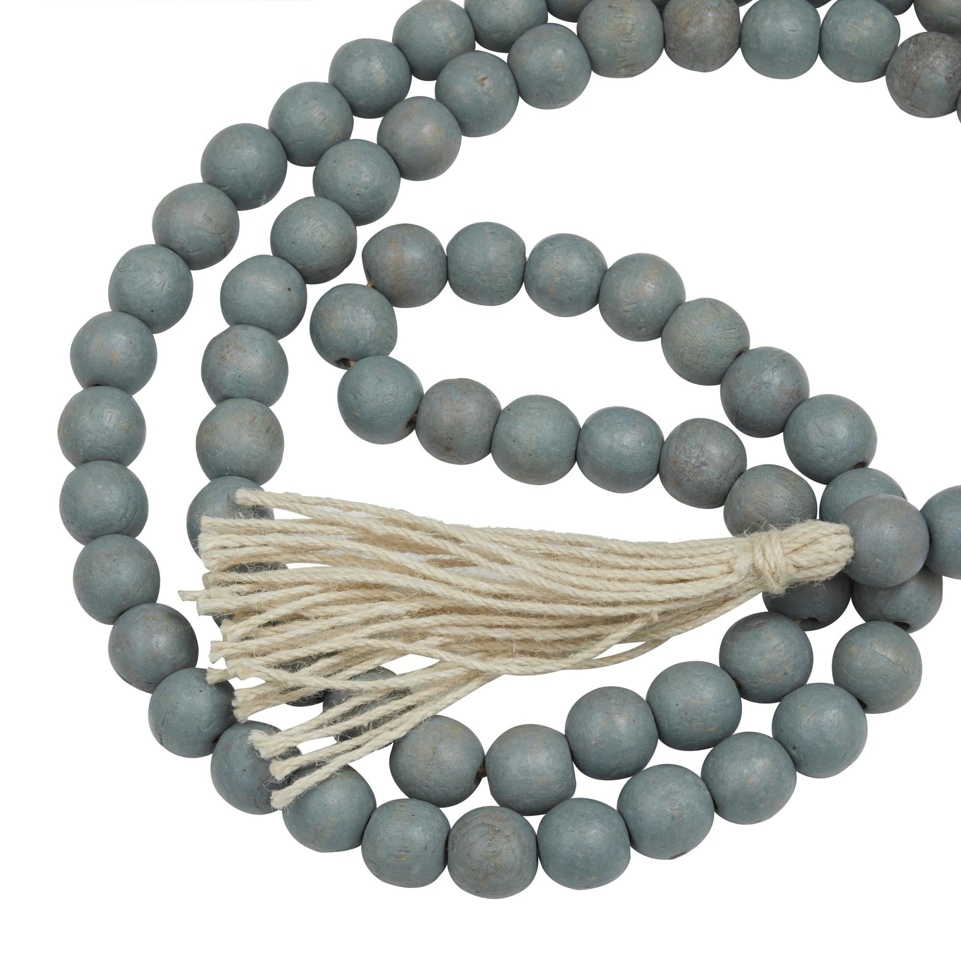 Mango Wood Handmade Round Long Carved Beaded Garland with Tassel
