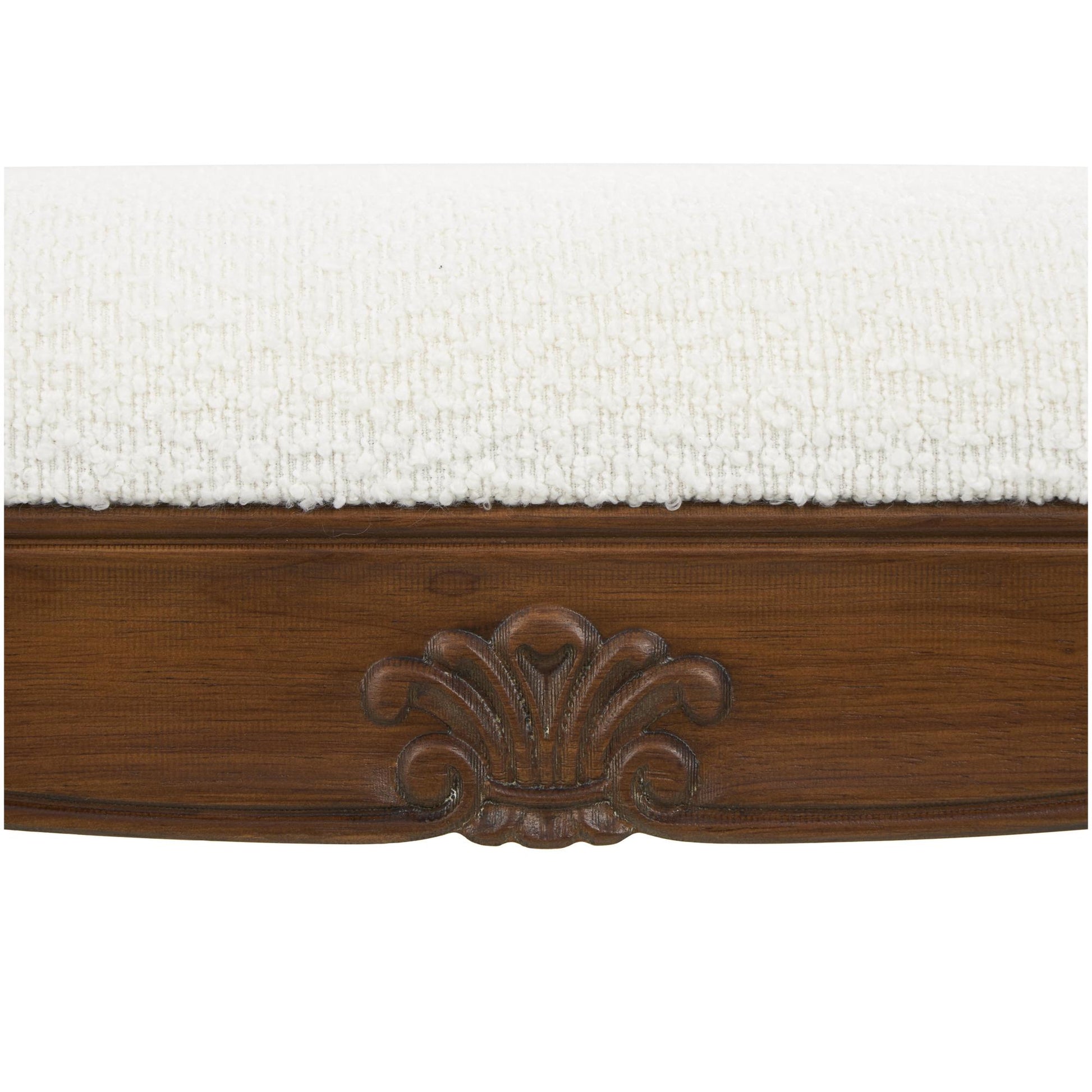 Cream Fabric Arm Home Bench with Brown Traditional Wood Turned Legs