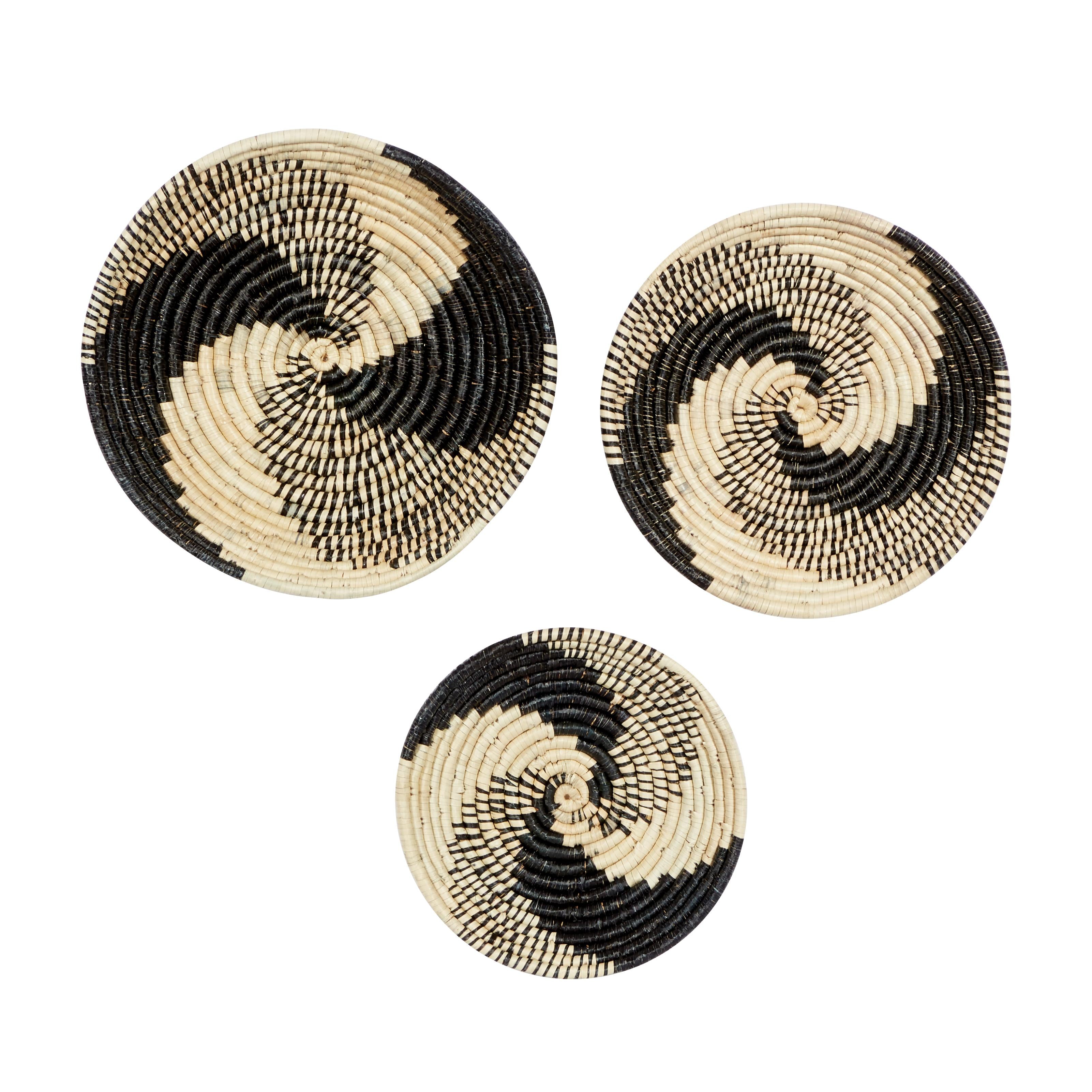 Set of 3 Plate Seagrass Handmade Spiral Basket Home Wall Decor Set of 3 20", 18", 15"H