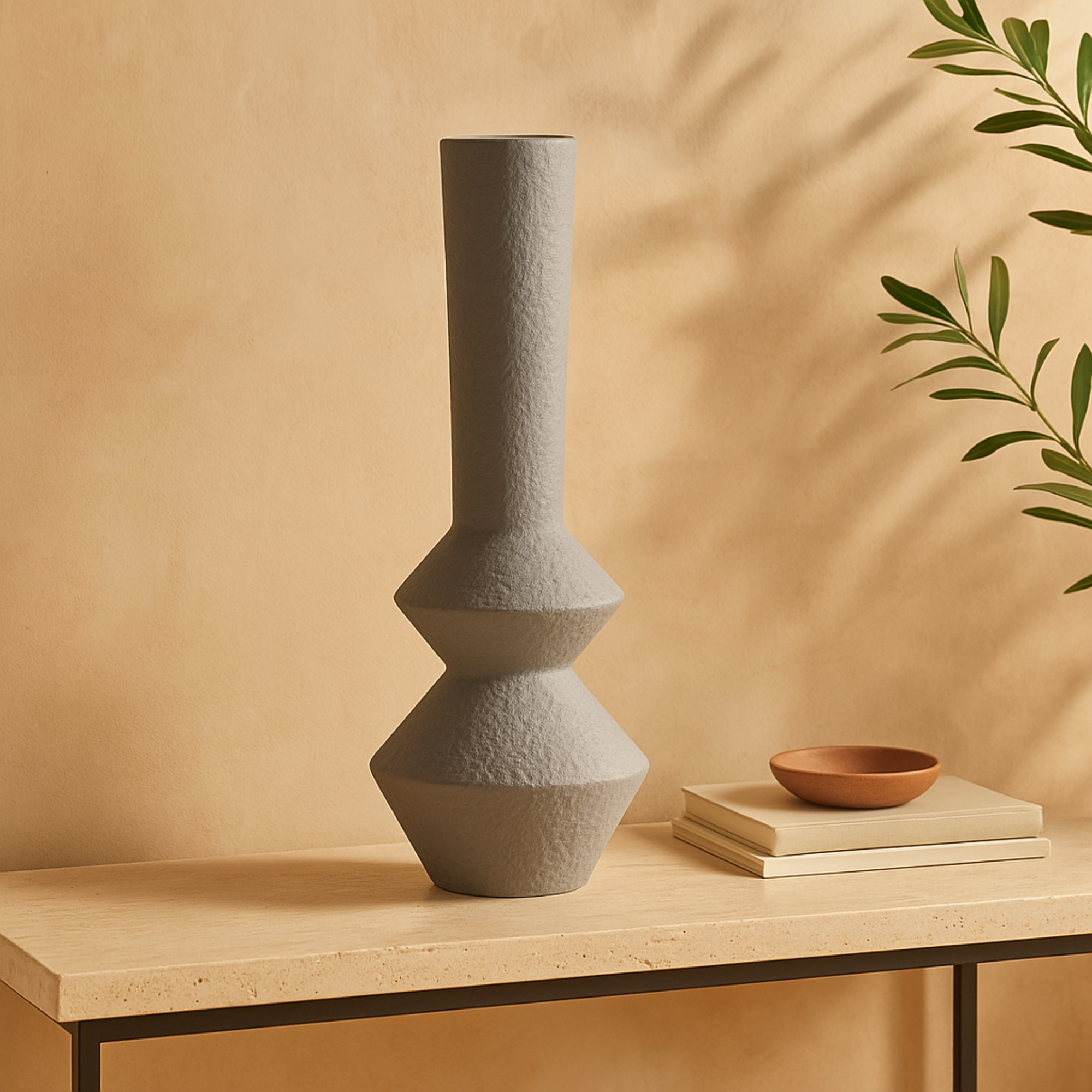 Dark Gray Metal Art Deco Fluted Decorative Vase