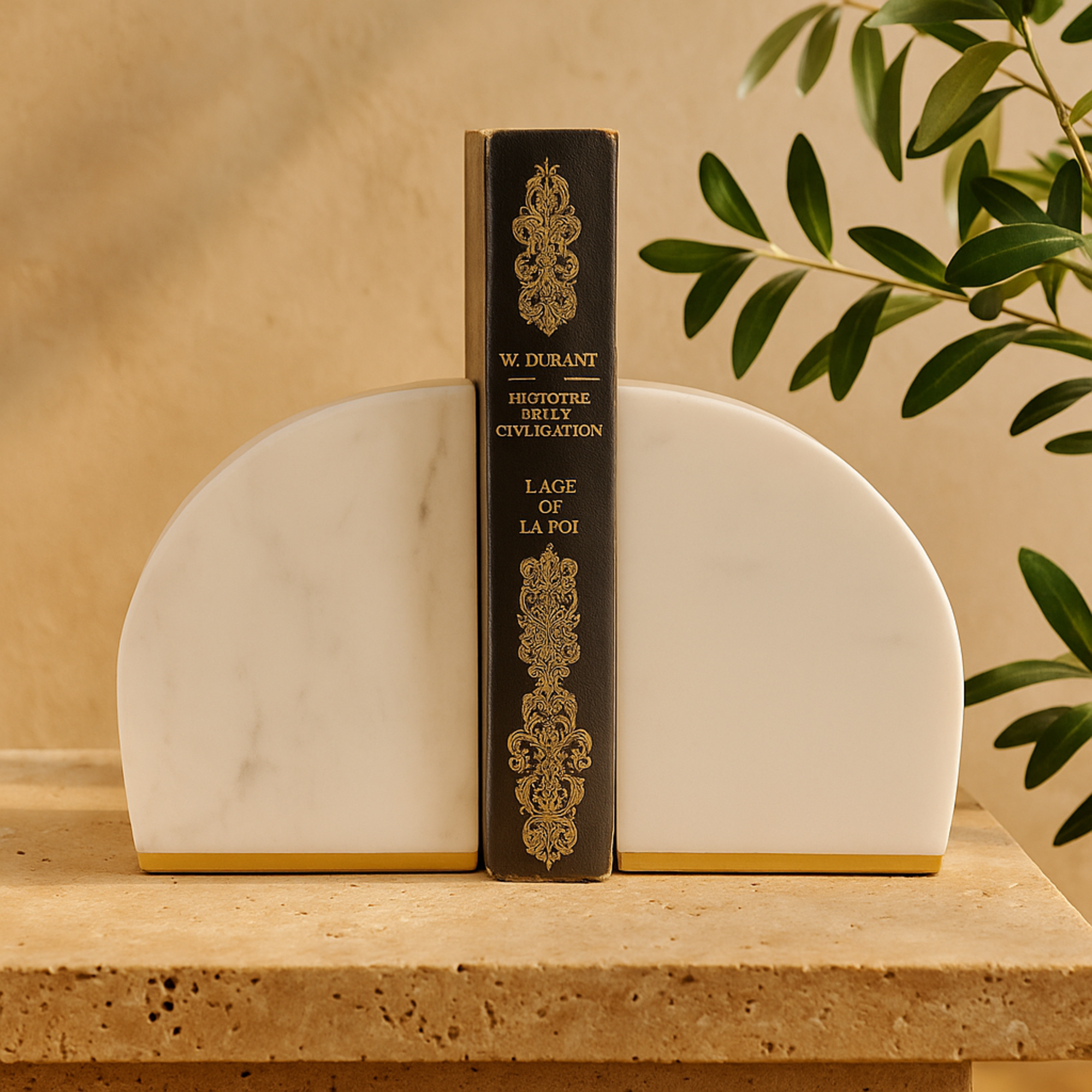 CosmoLiving by Cosmopolitan Set of 2 Geometric Marble 8 lbs Decorative Bookends with Gold Inlay