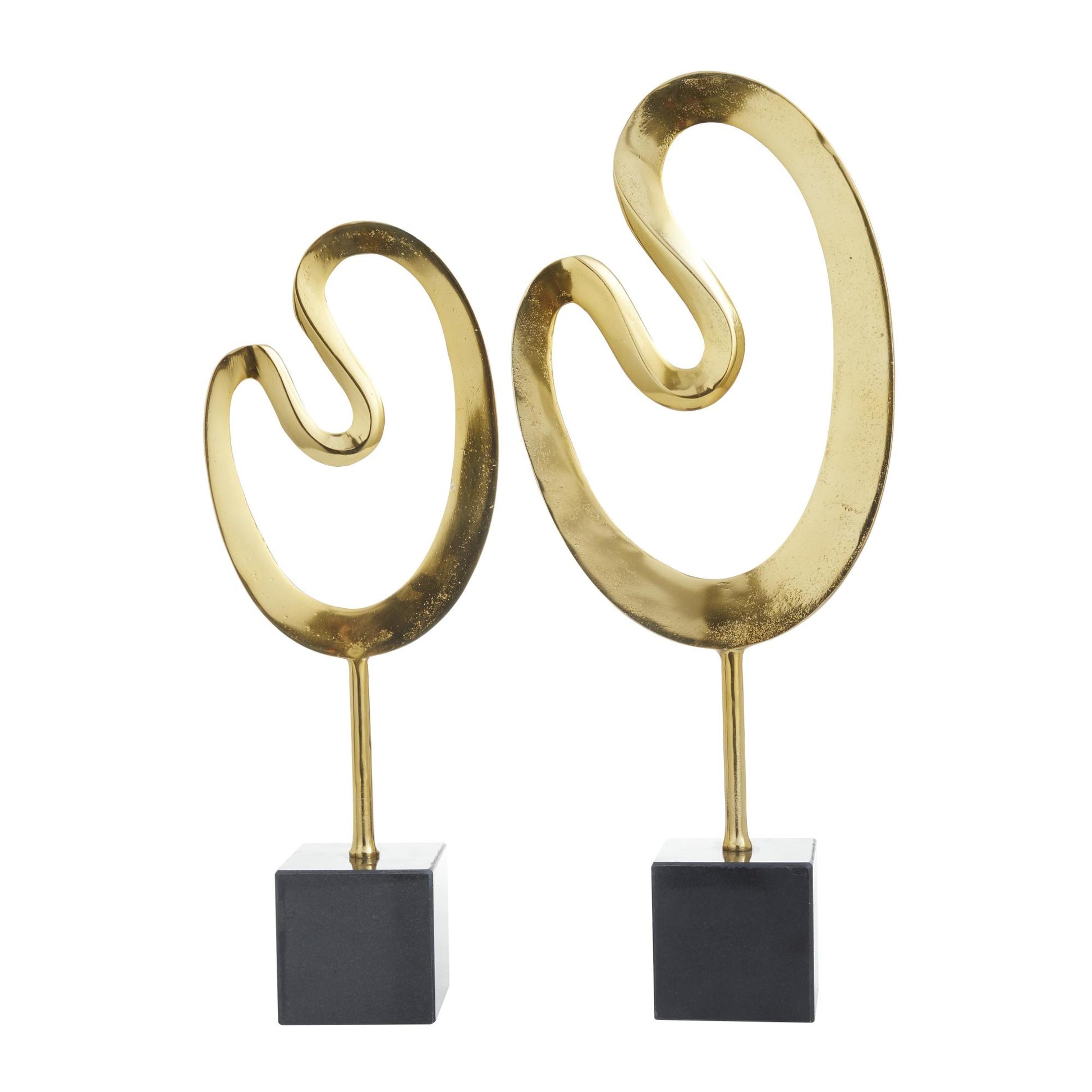 CosmoLiving by Cosmopolitan Set of 2 Abstract Marble Decorative Sculpture with Black Base