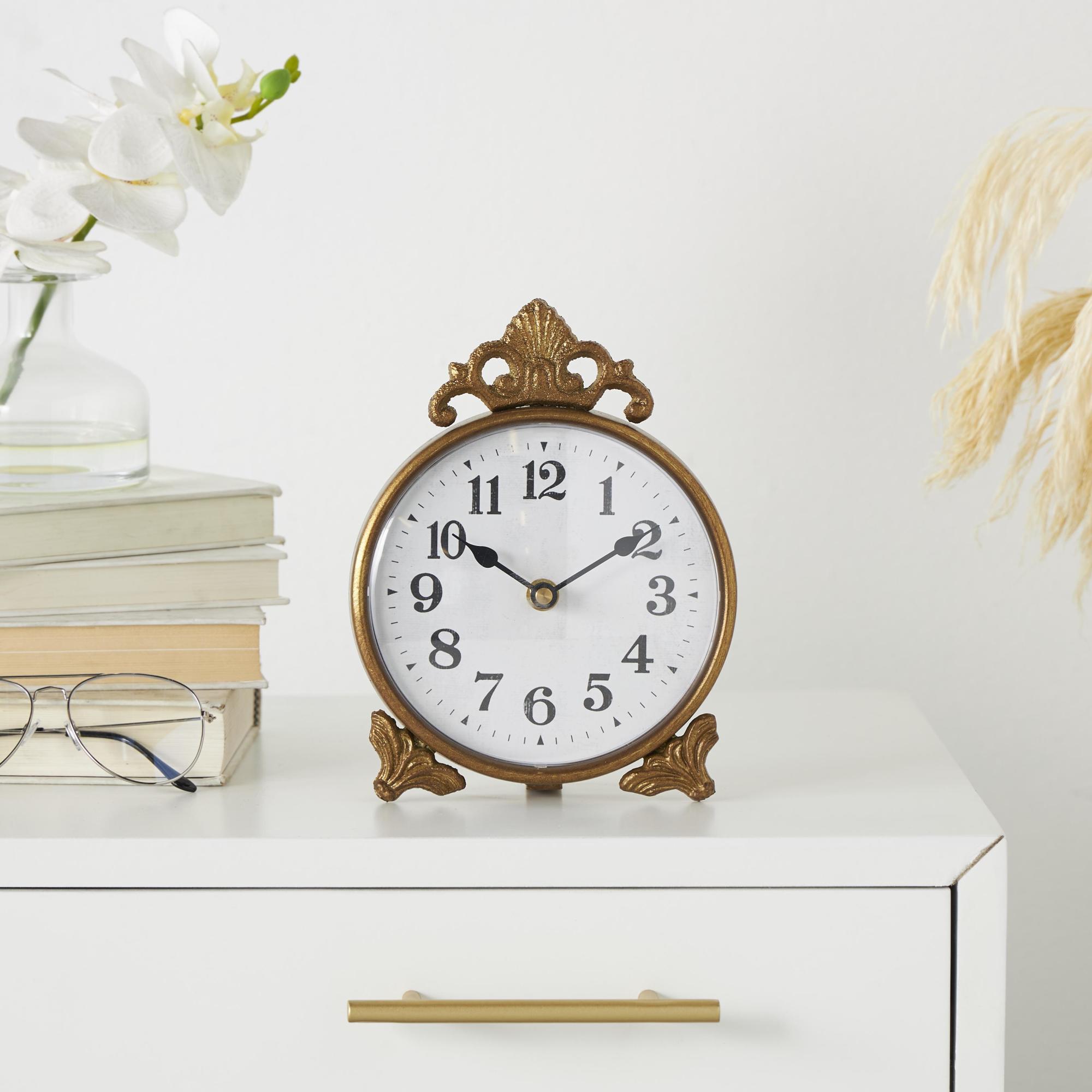 Scroll Gold Metal Antique Style Decorative Clock