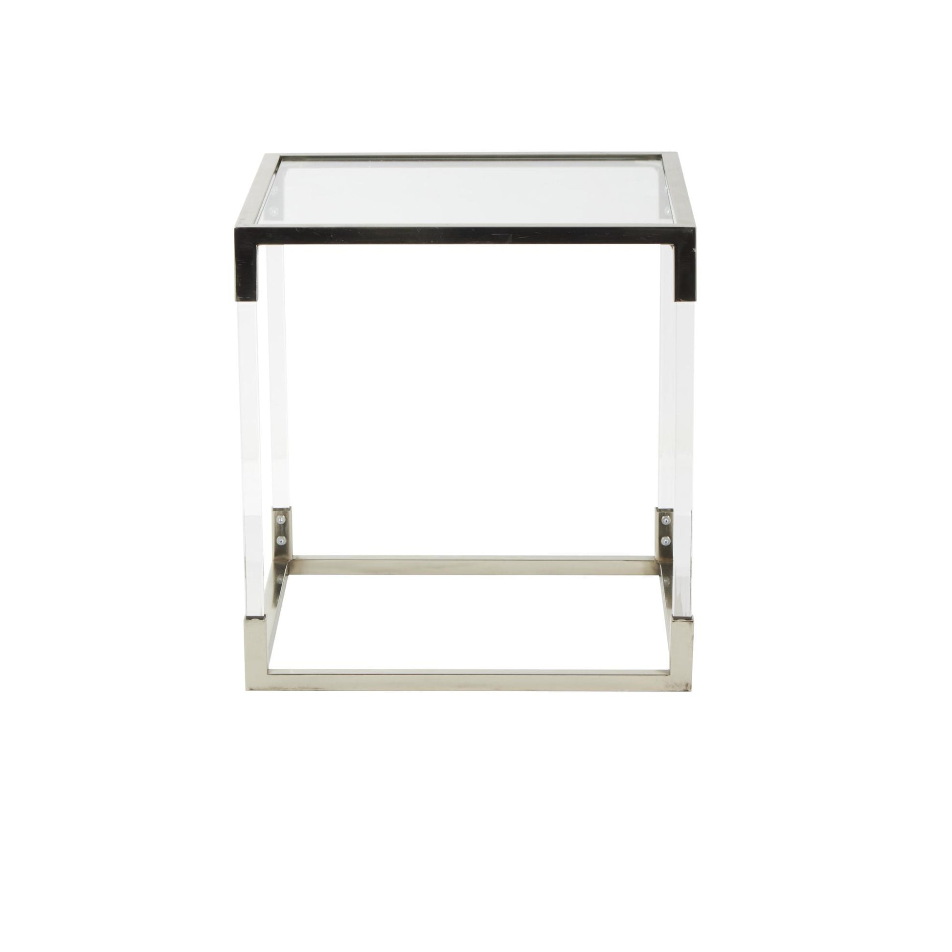 Metal Side End Accent Table with Clear Glass Top and Acrylic Legs