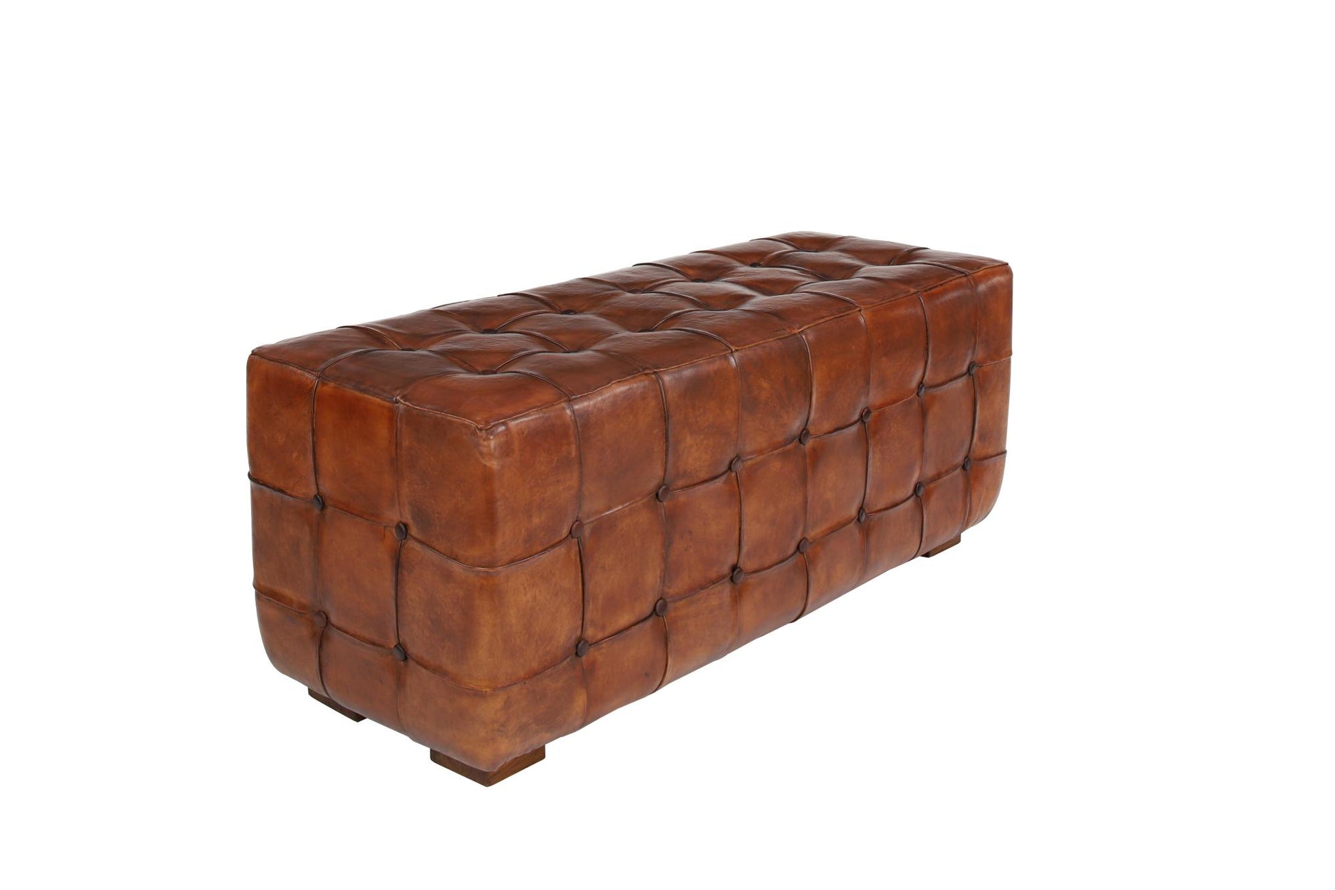Leather Tufted Upholstered Home Bench with Block Feet