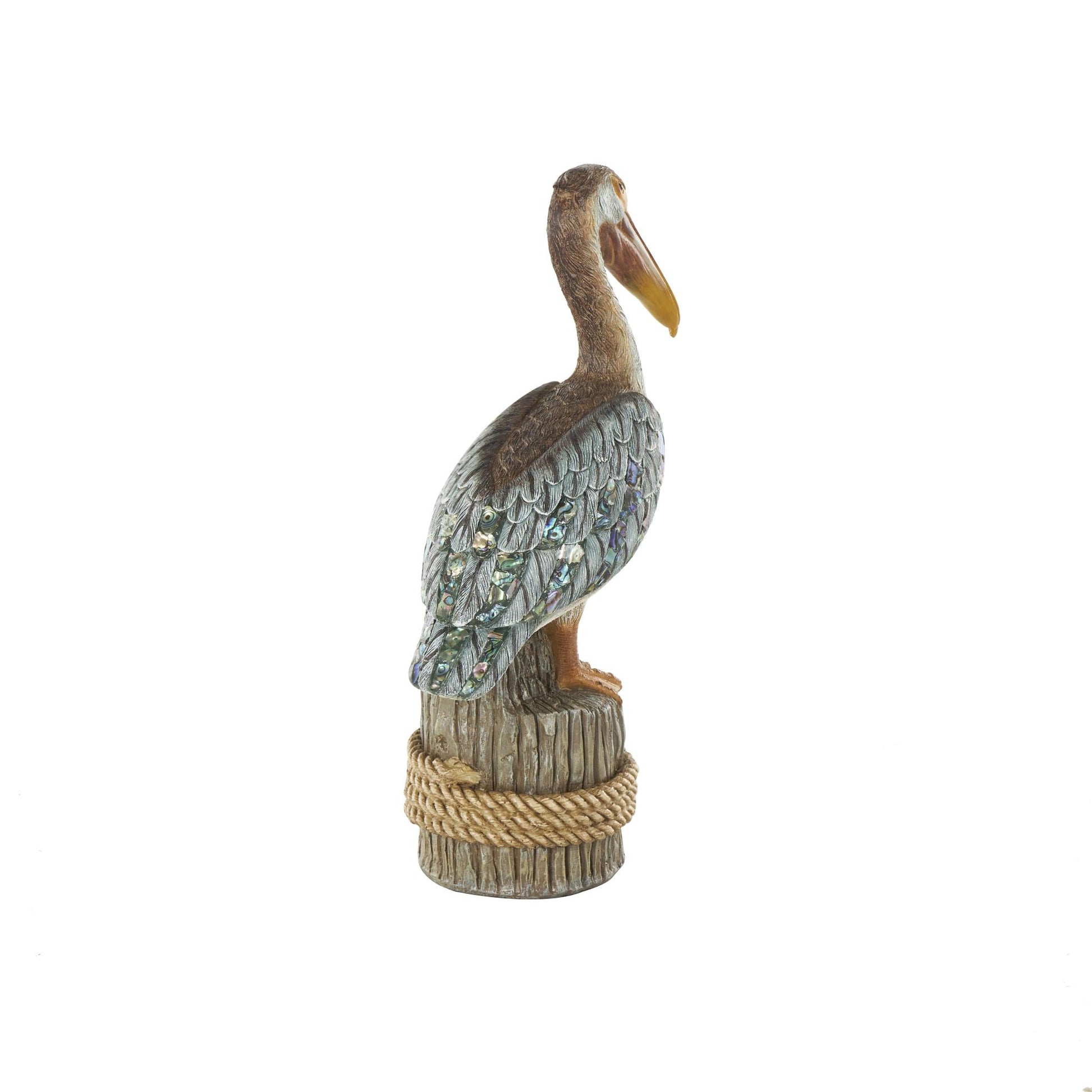 Pelican Teal Resin Textured Decorative Sculpture with Brown Block and Shiny Accents