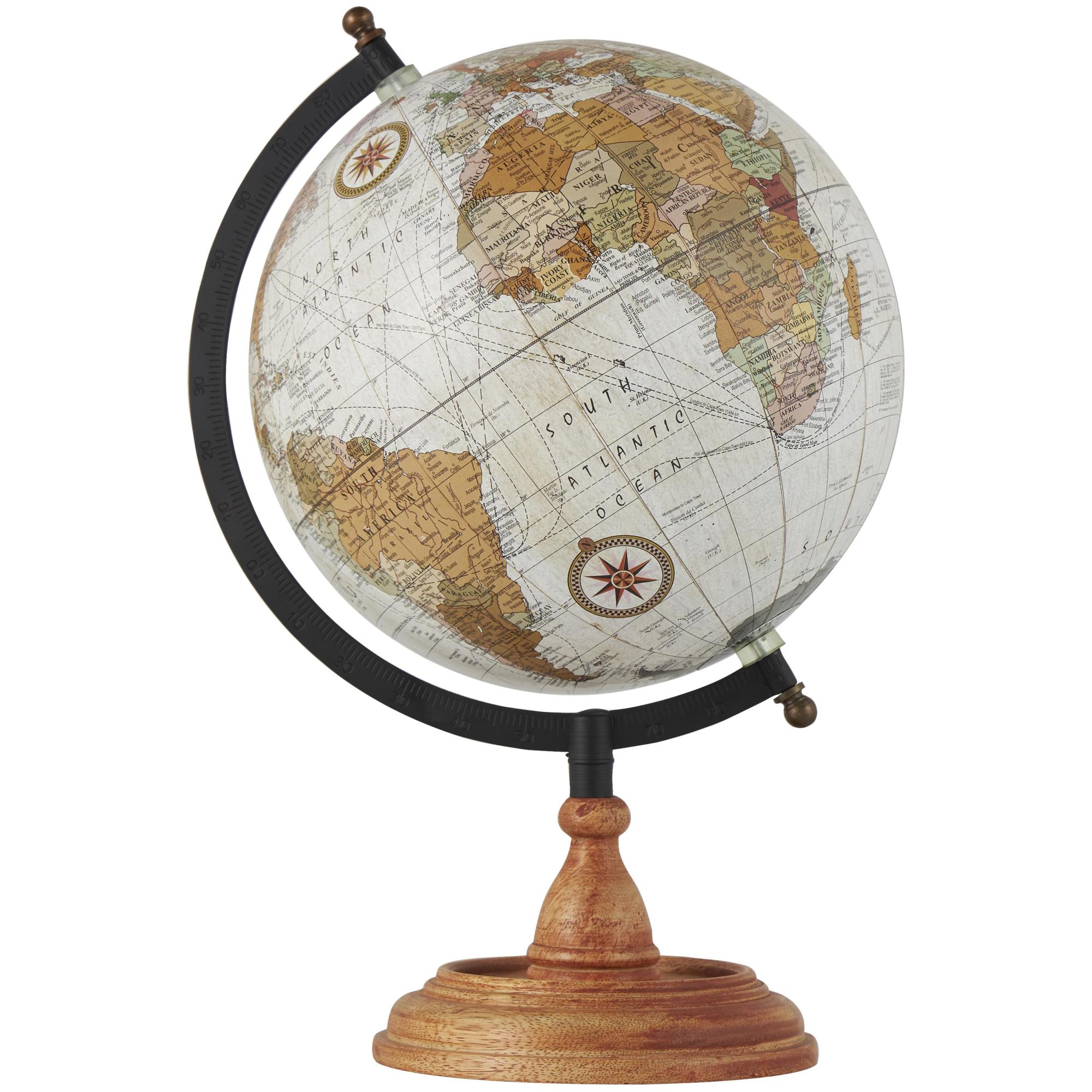 World Map Brown Mango Wood Educational/Geographic Earth Globe with Multicolored Continents