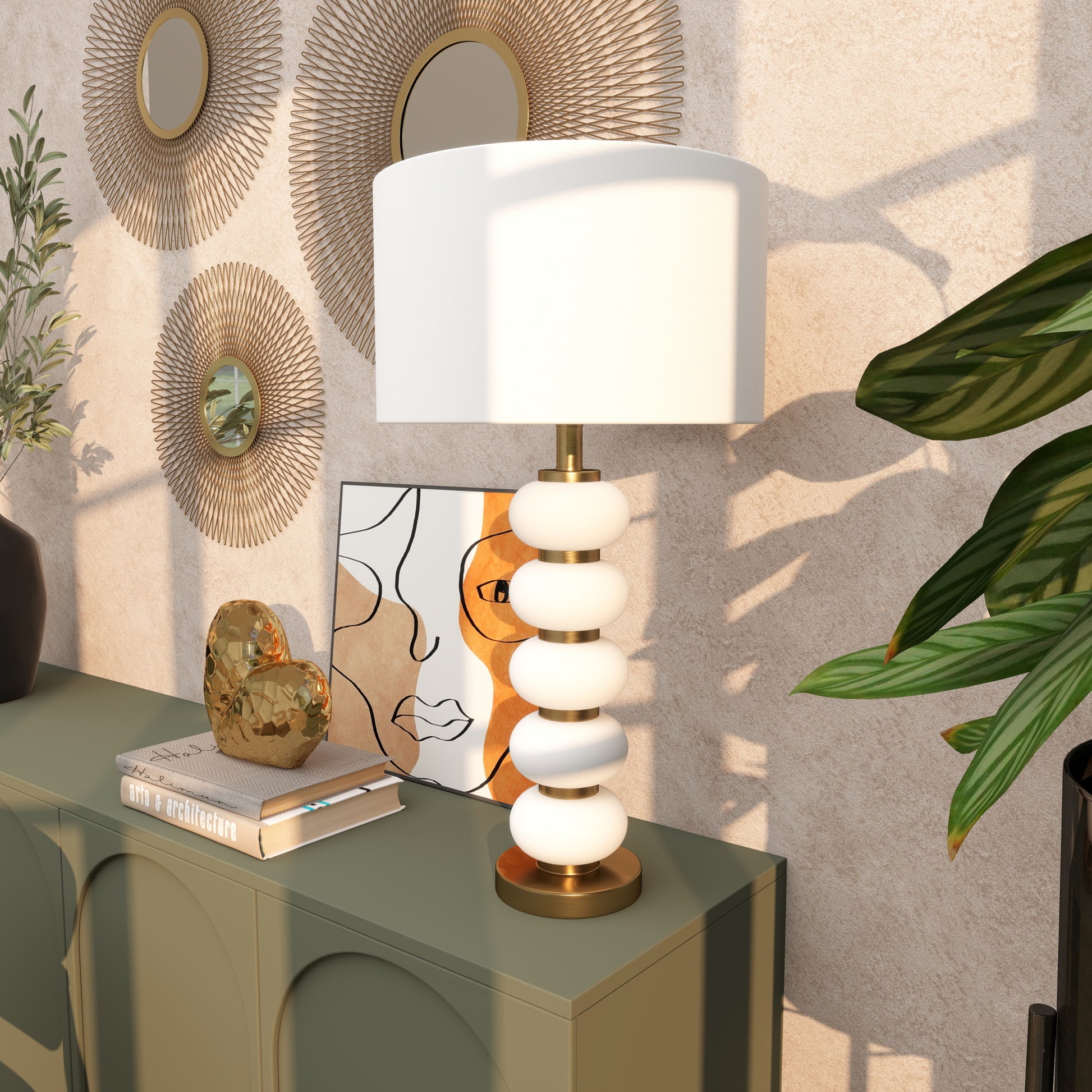 CosmoLiving by Cosmopolitan Metal Orbs Style Base Room Table Lamp with Drum Shade