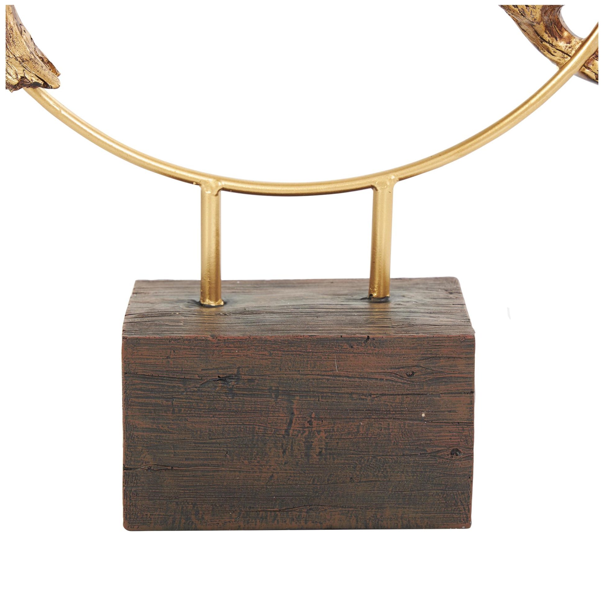 Bird Gold Polystone Family On A Branch Decorative Sculpture with Brown Block Base
