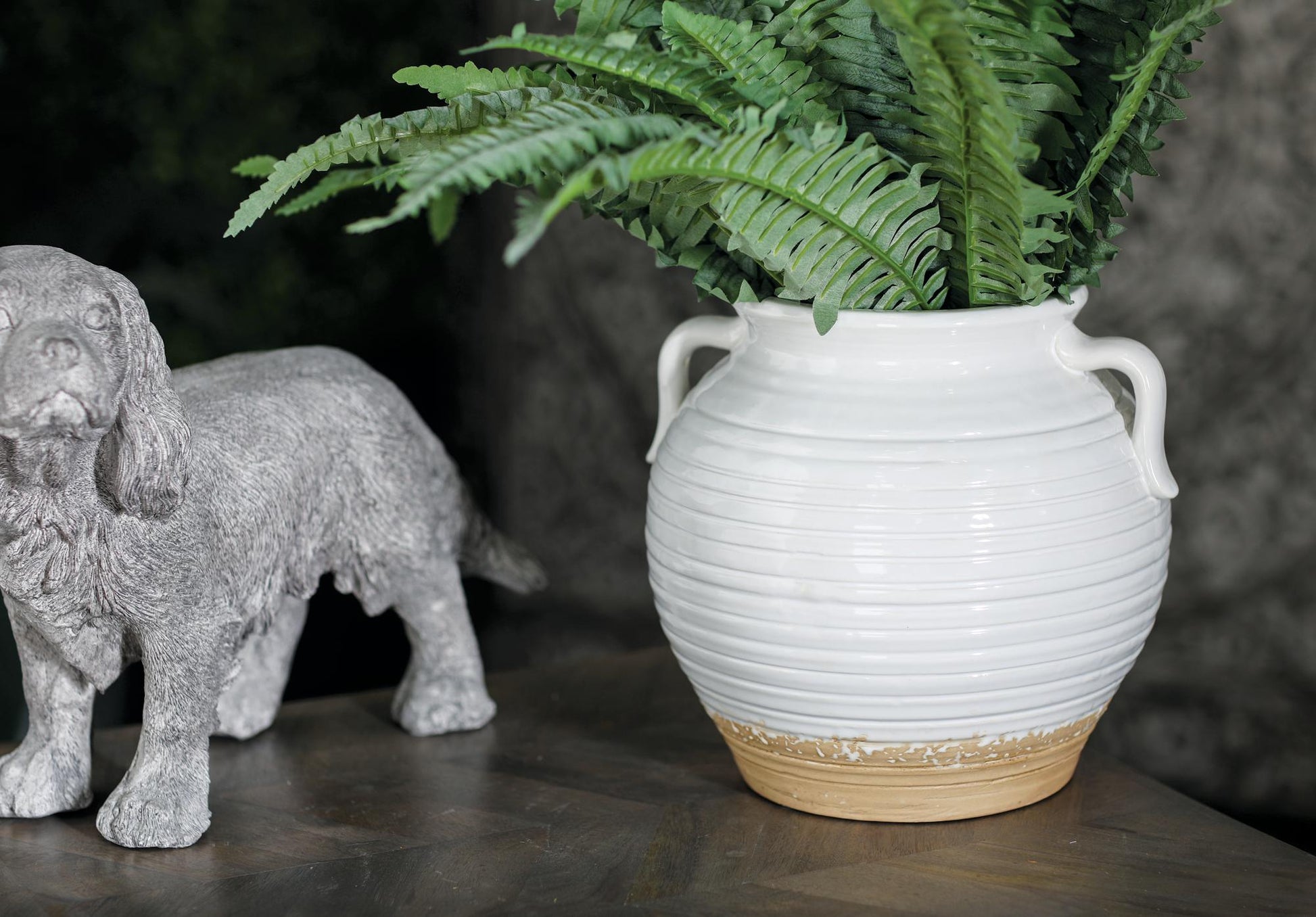 White Ceramic Indoor Outdoor Planter with Handles