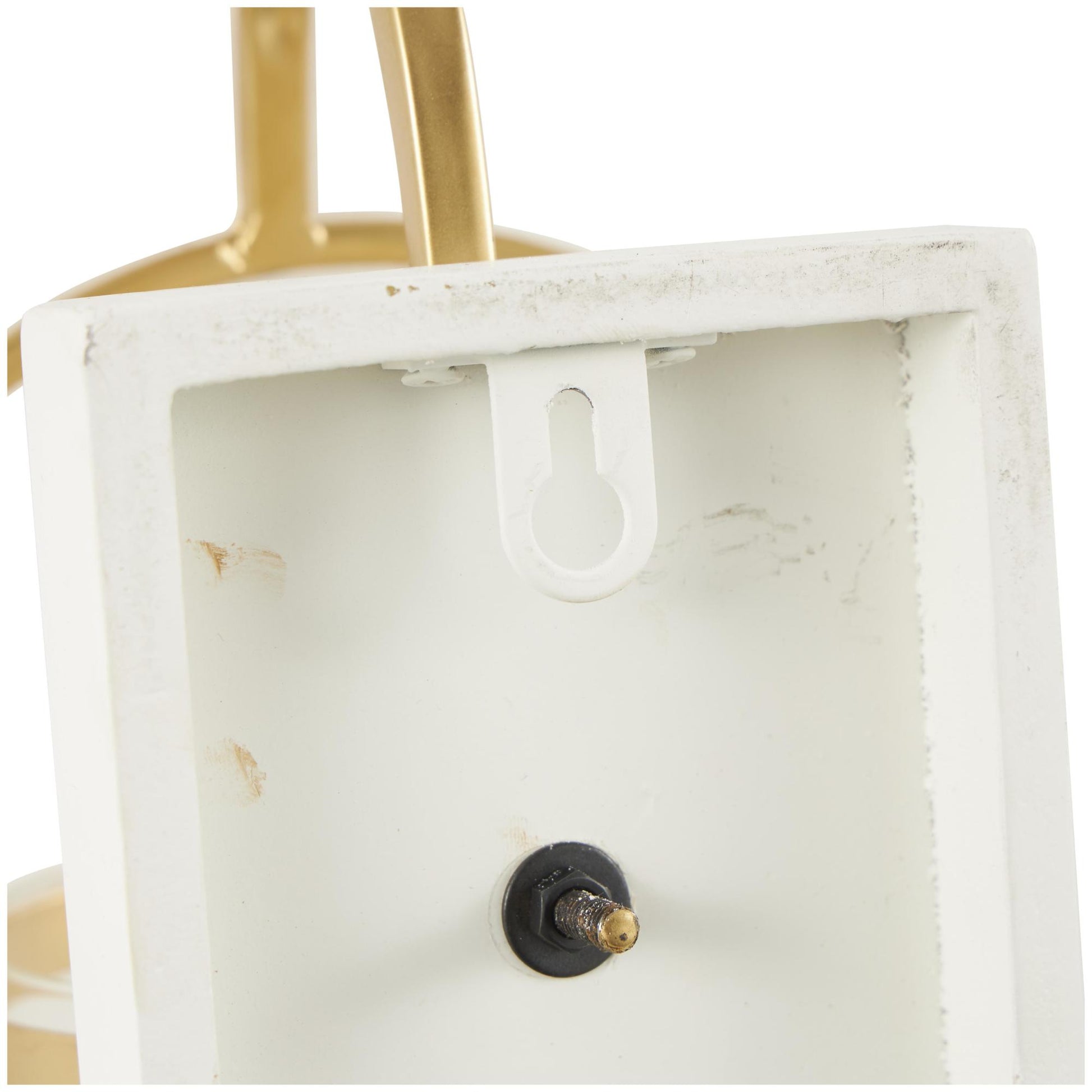 Gold Metal Oval Indoor Outdoor Wall Sconce with White Wood Backing