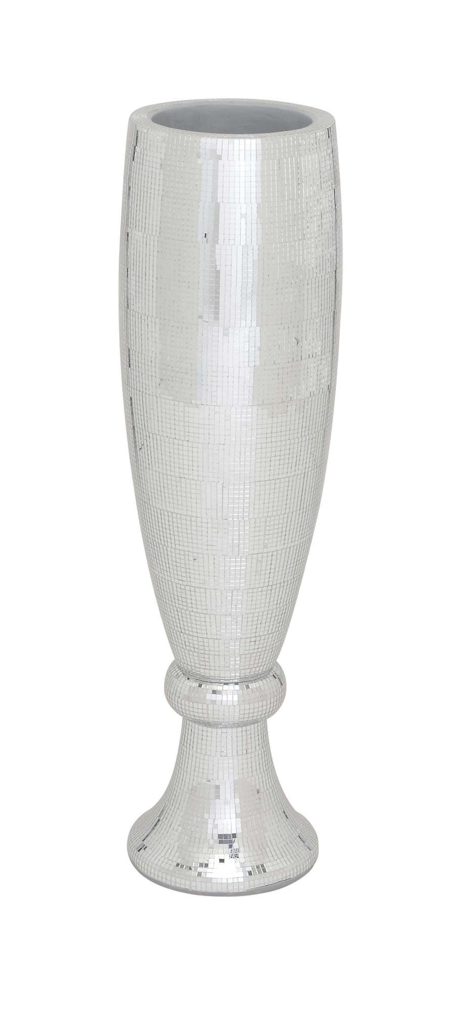 Silver Polystone Tall Champagne Flute Shape Decorative Vase with Mosaic Mirror Inlay