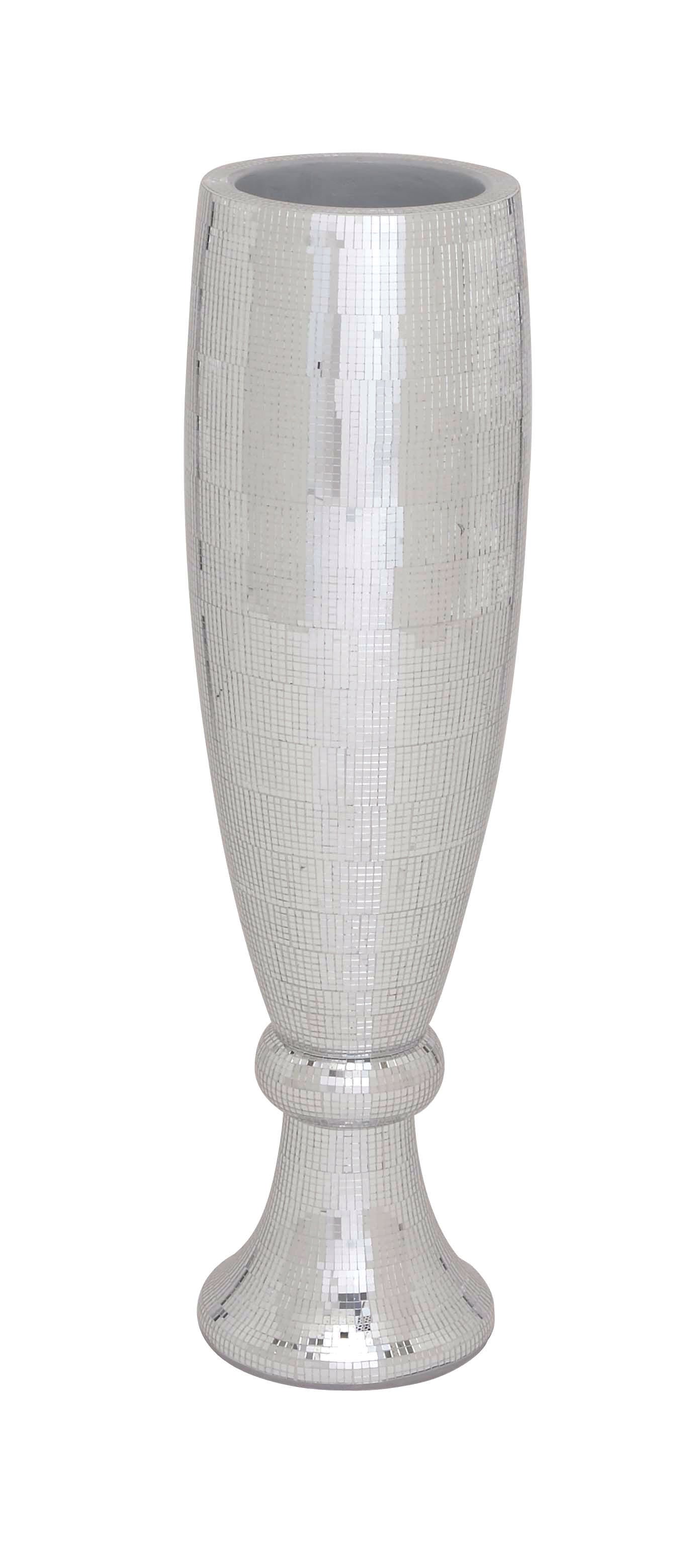 Silver Polystone Tall Champagne Flute Shape Decorative Vase with Mosaic Mirror Inlay