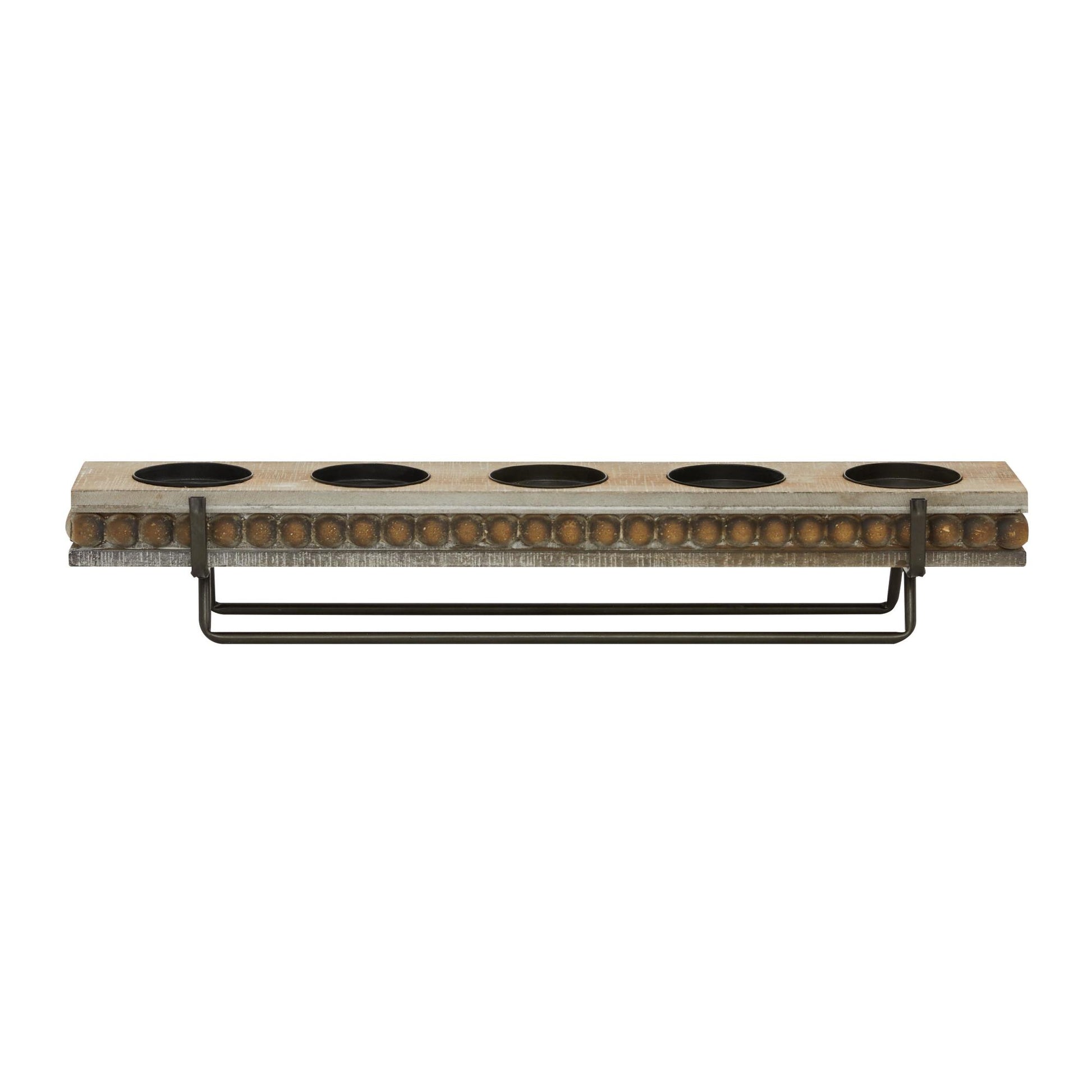Brown Wooden Pillar 5 Plate Decorative Candelabra