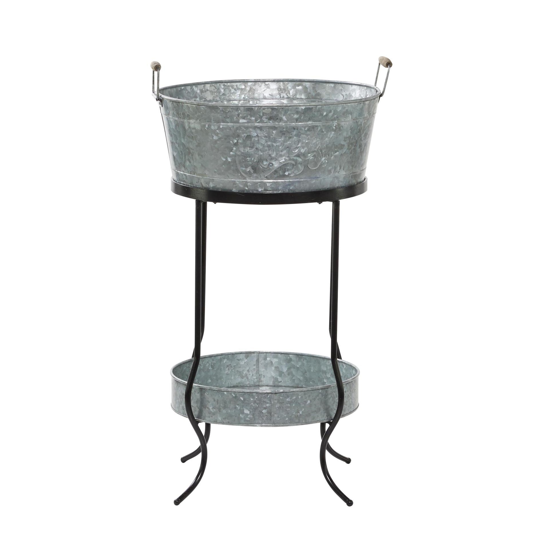 Gray Metal 6 Bottle Decorative Ice Bucket with Lower Shelf