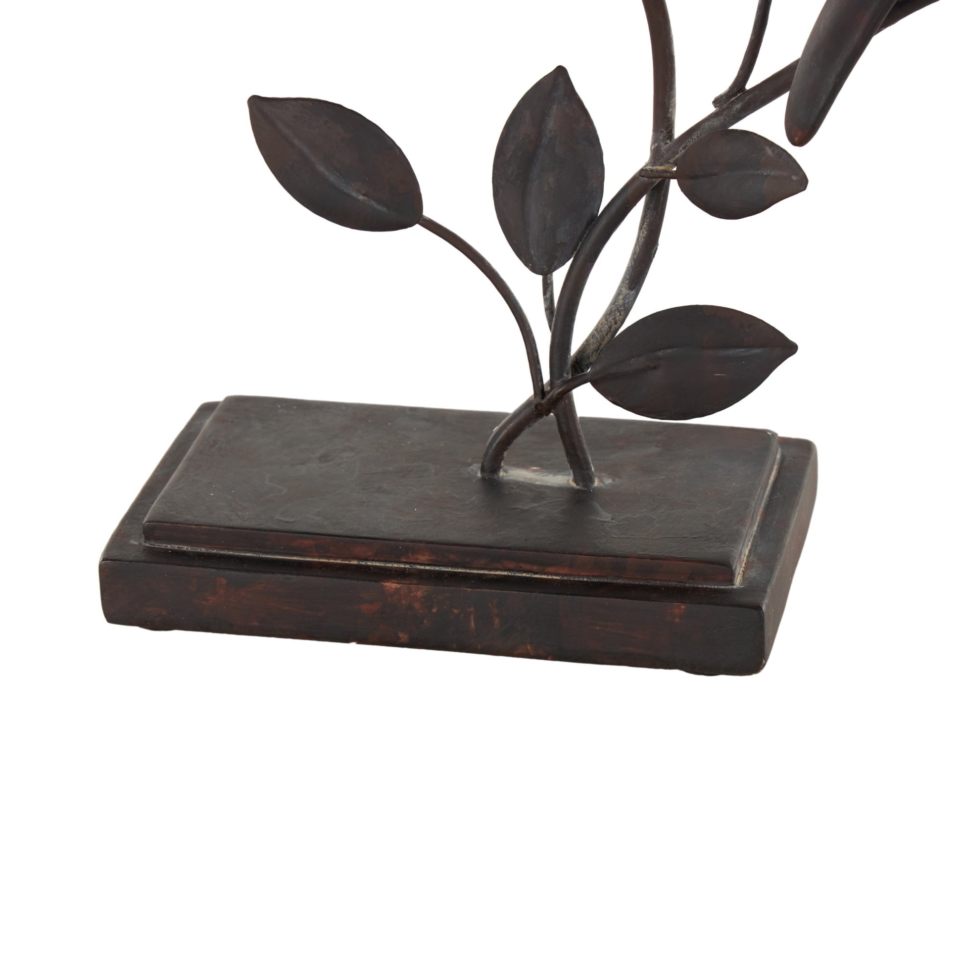 Bird Black Polystone Perching Decorative Sculpture with Leaf Vines and Copper Shading