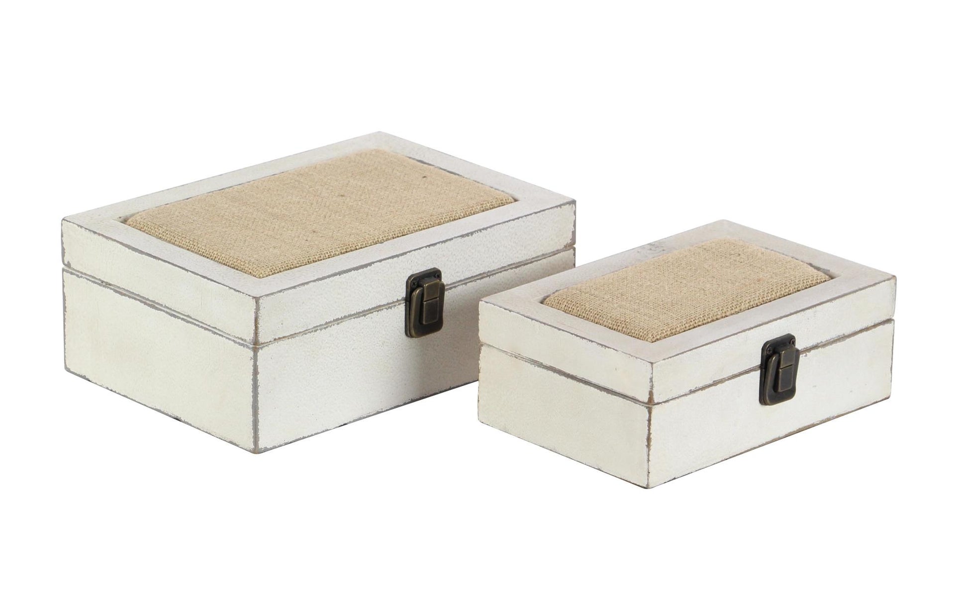 Set of 2 White Wooden Decorative Box with Hinged Lid