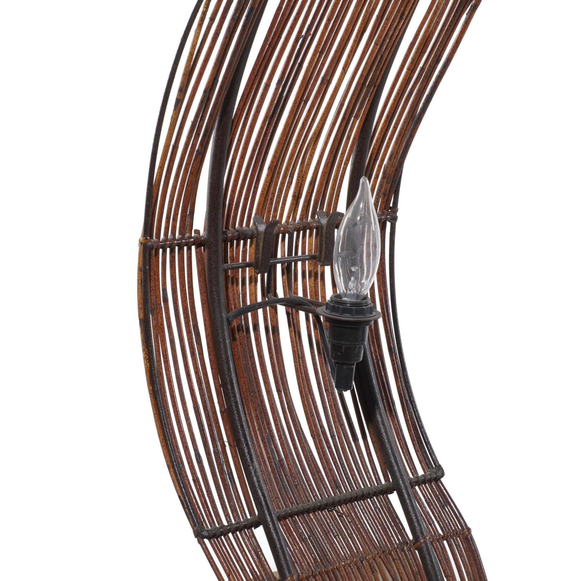 Tribal Brown Bamboo Wood Wavy Room Floor Lamp with Cream Lamp Shades