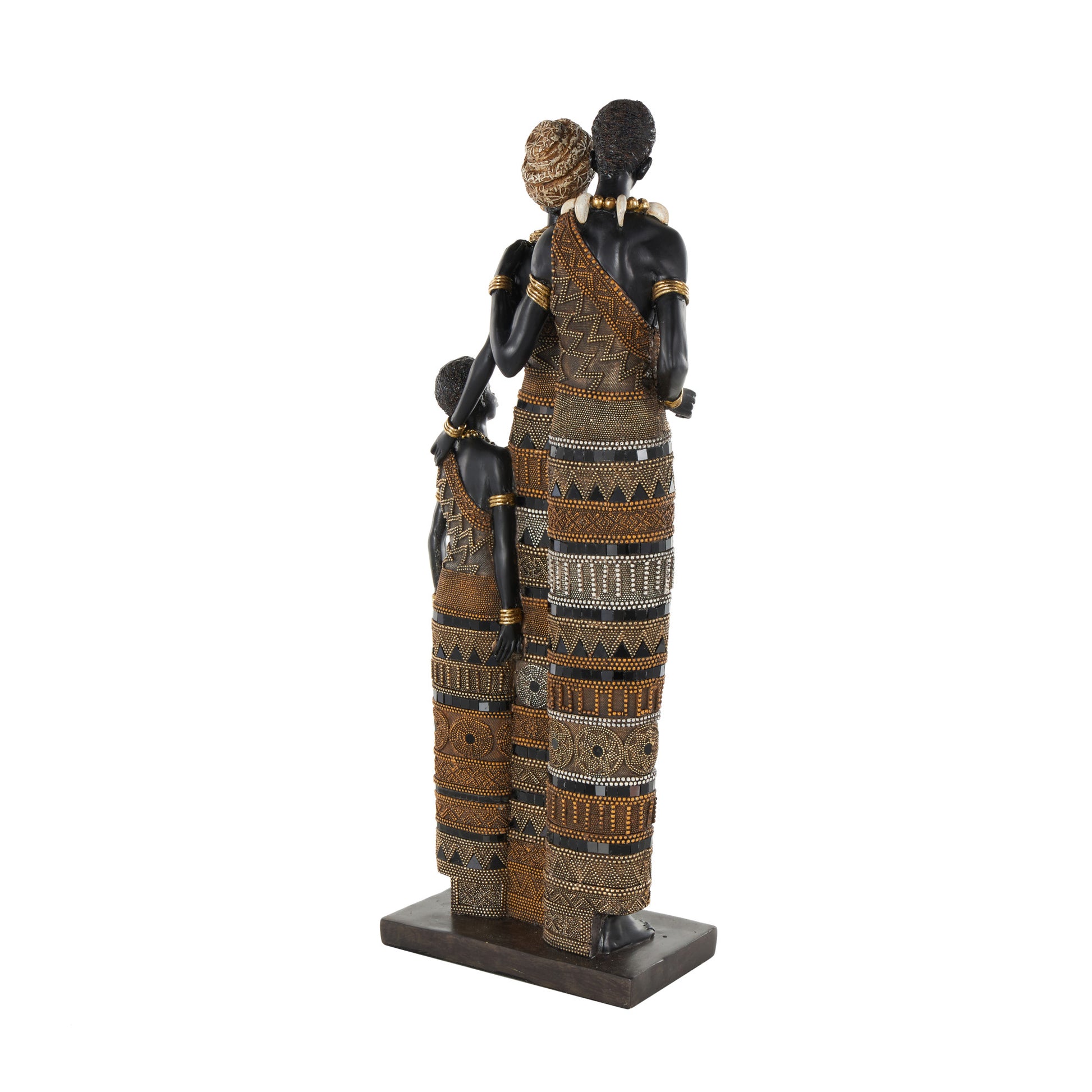 Family Black Resin Tall African Decorative Sculpture with Gold Jewels