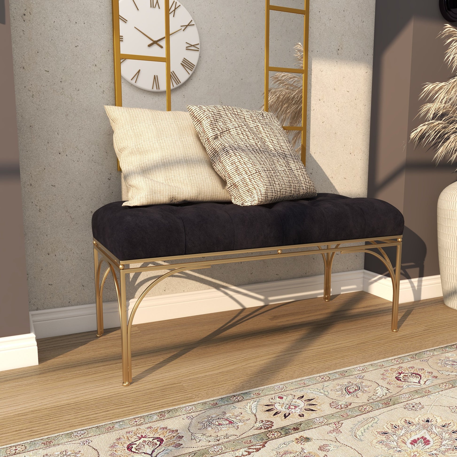 Velvet Home Bench with Gold Legs