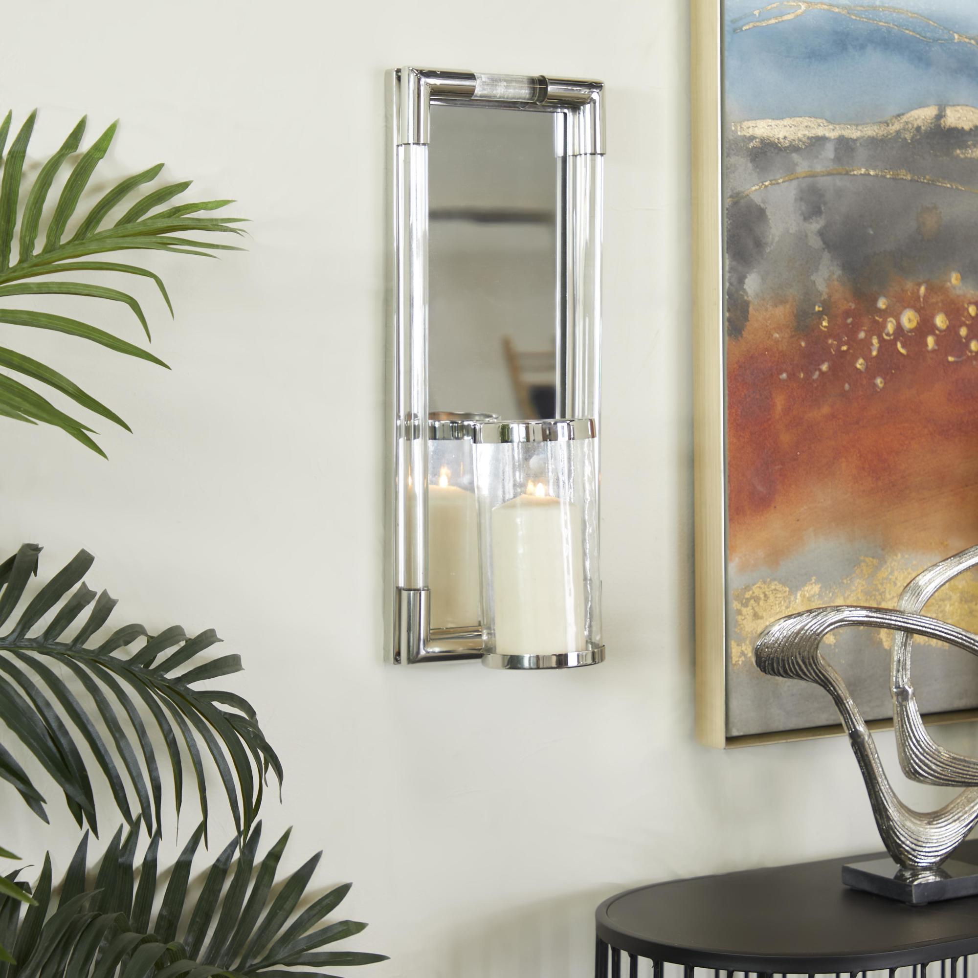 Geometric Silver Stainless Steel Metal Pillar Indoor Outdoor Wall Sconce with Mirror Backing